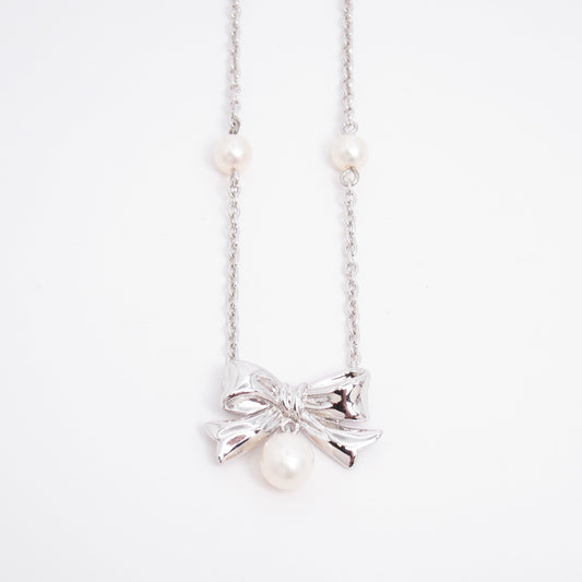 Tasaki Vintage Fresh Water Pearl and Ribbon 925 Silver Necklace