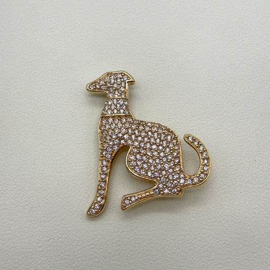 Christian Dior Vintage Dog Motif with Rhinestone Golden Brooch