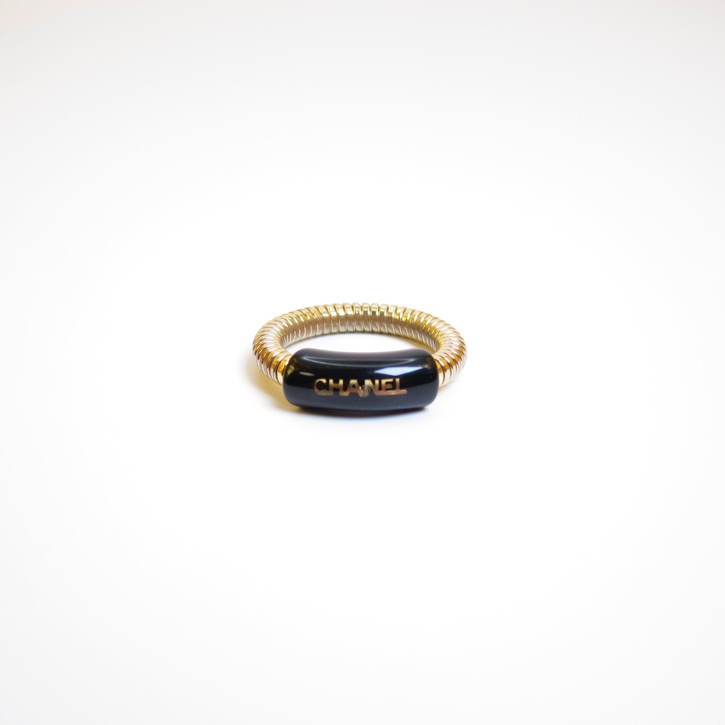 Chanel Vintage Chanel Logo Black and Golden Ring #12