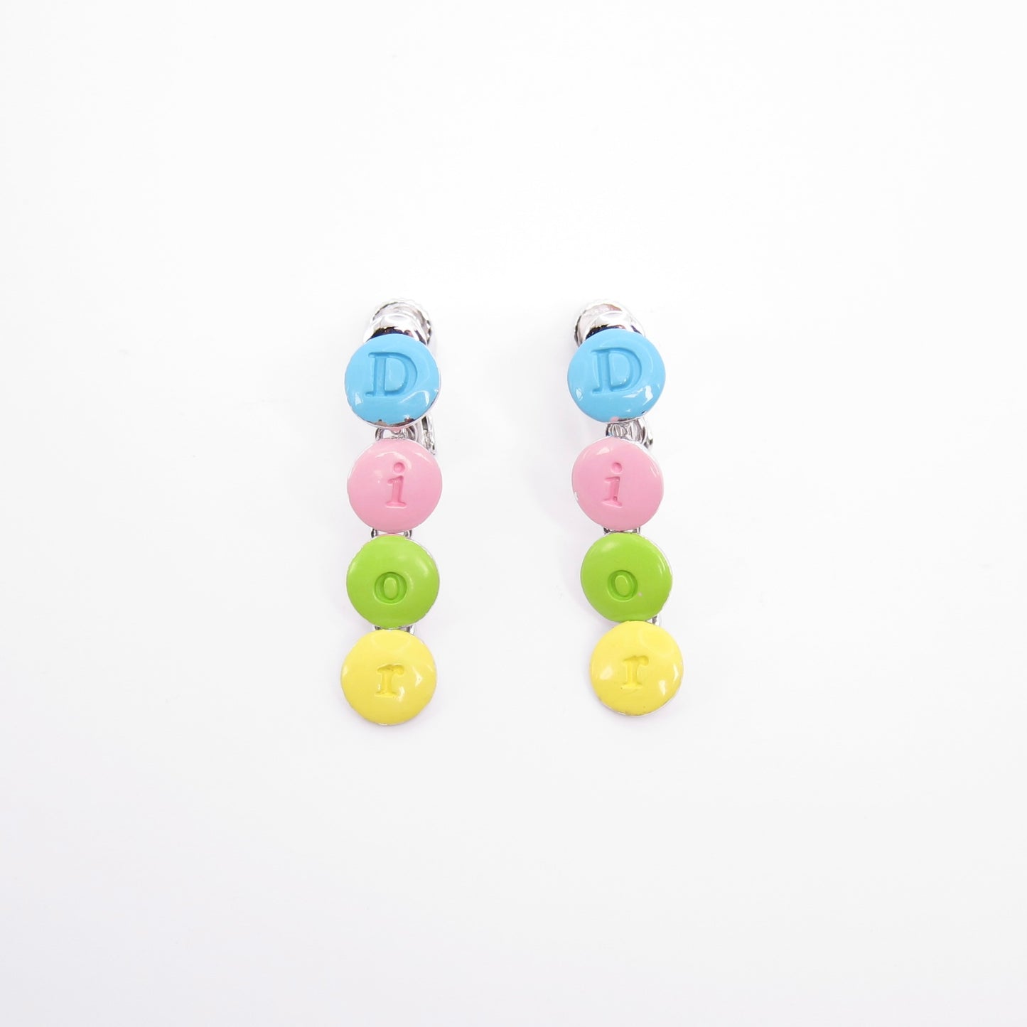 Christian Dior Vintage Dior Logo with Multi Color Silver Clip-on Earrings