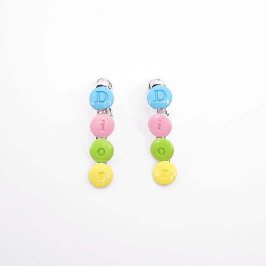 Christian Dior Vintage Dior Logo with Multi Color Silver Clip-on Earrings