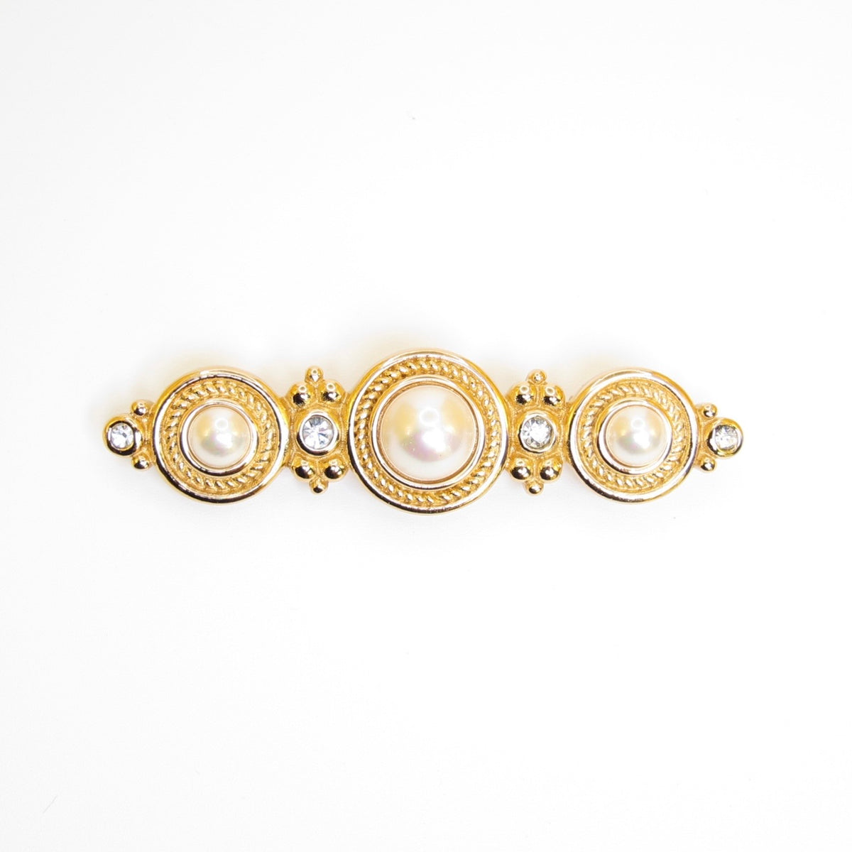 Christian Dior Vintage Pearl and Rhinestone Golden Brooch