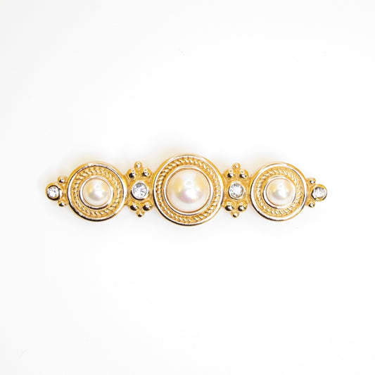 Christian Dior Vintage Pearl and Rhinestone Golden Brooch