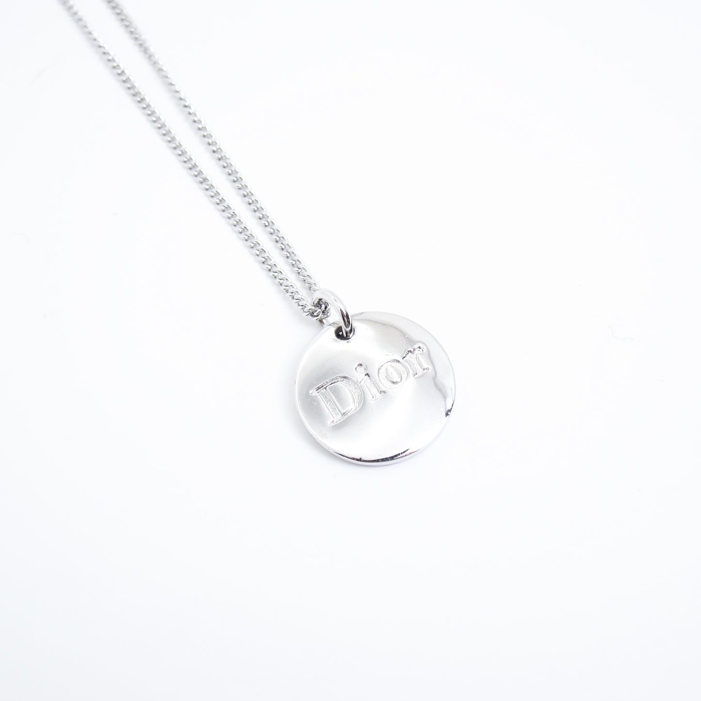 Christian Dior Vintage Dior Logo in Round Shape Silver Necklace