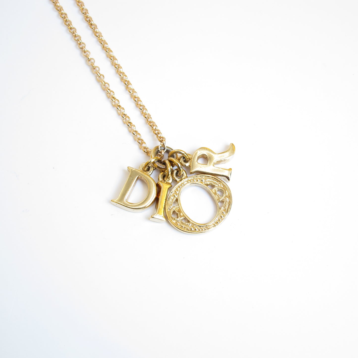 Christian Dior Vintage Dior Letter Charm Golden Necklace