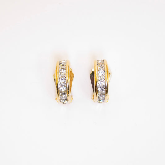 Yves Saint Laurent Vintage Rhinestone Golden Clip-on Earrings