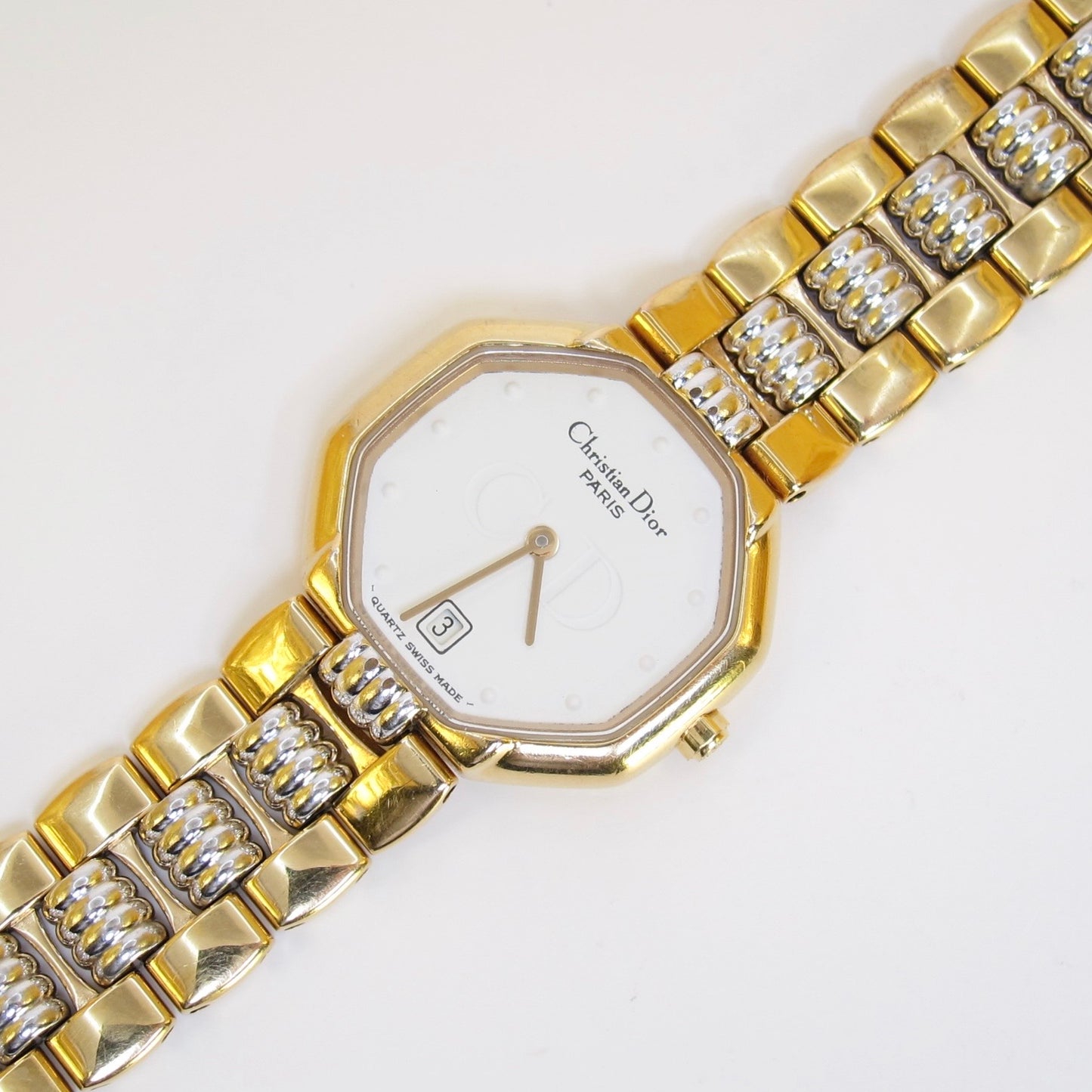 Christian Dior Vintage Octagon White Face with Date Two Tone Watch