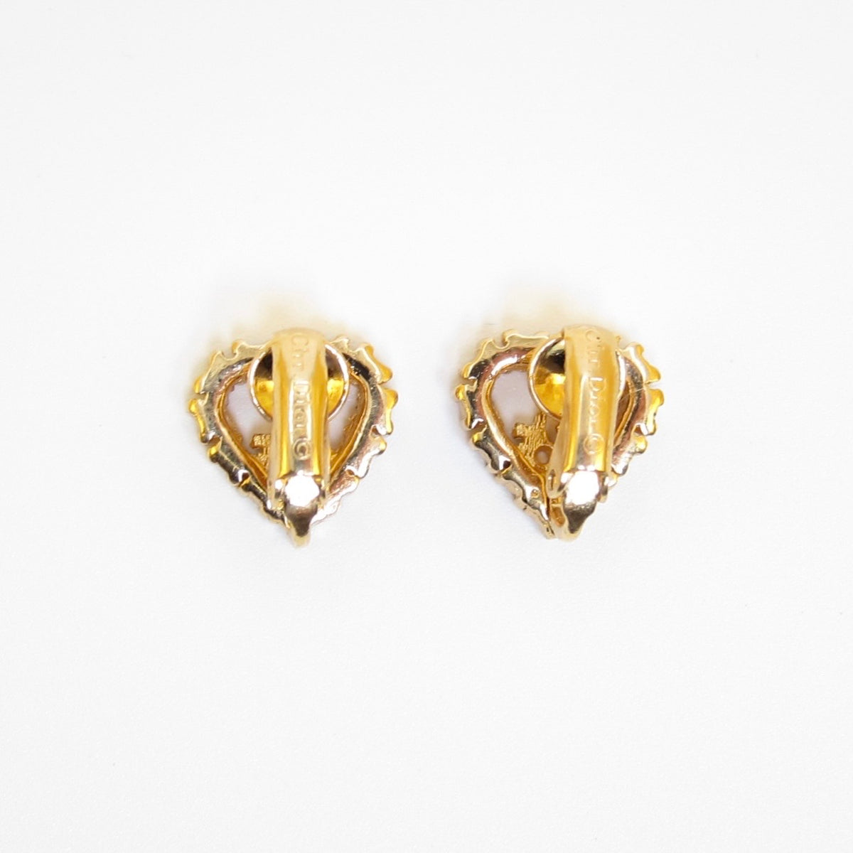 Christian Dior Vintage Heart Rhinestone CD Logo Gold-Tone Clip-On Earrings