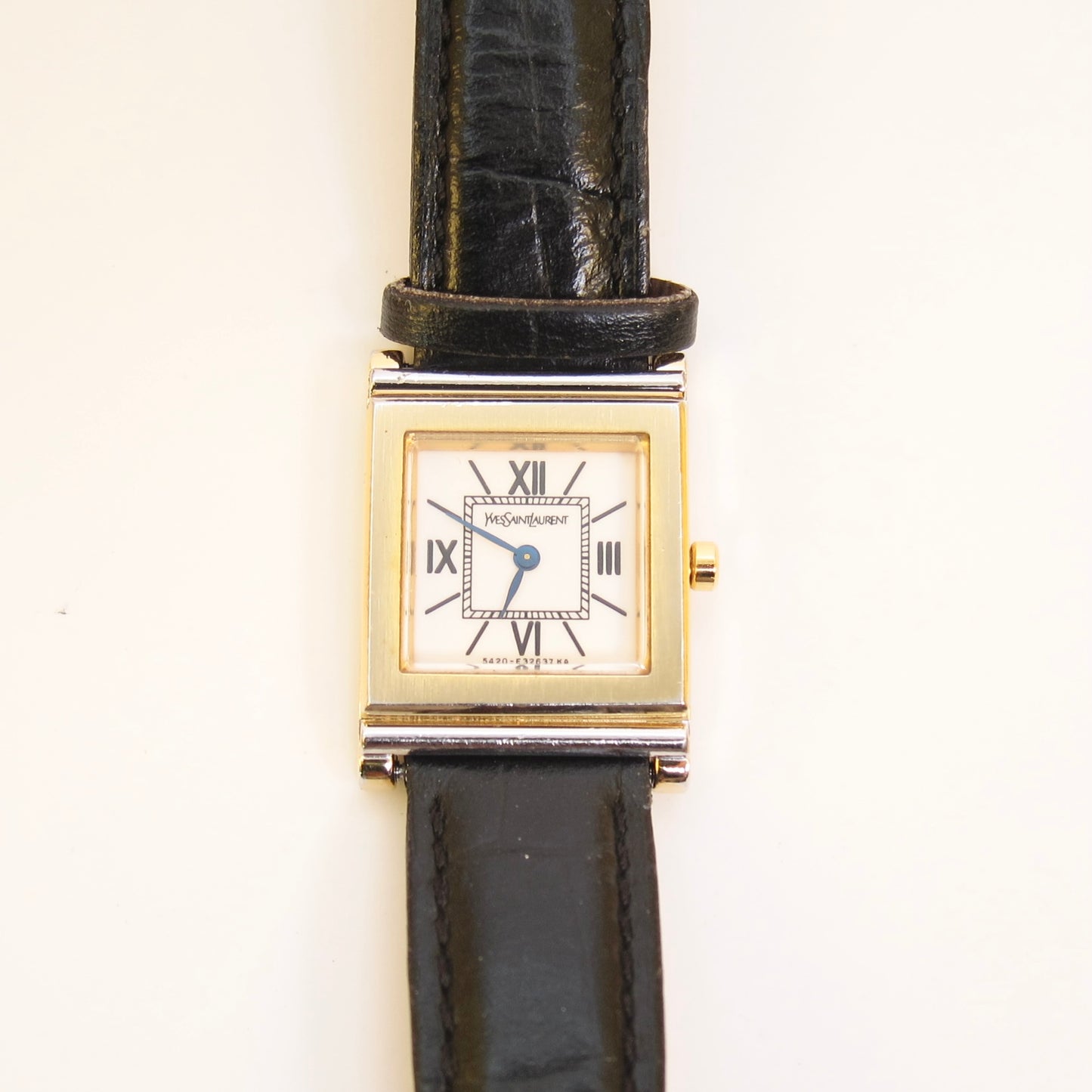 Yves Saint Laurent Vintage Square White Face and Black Leather Strap Watch