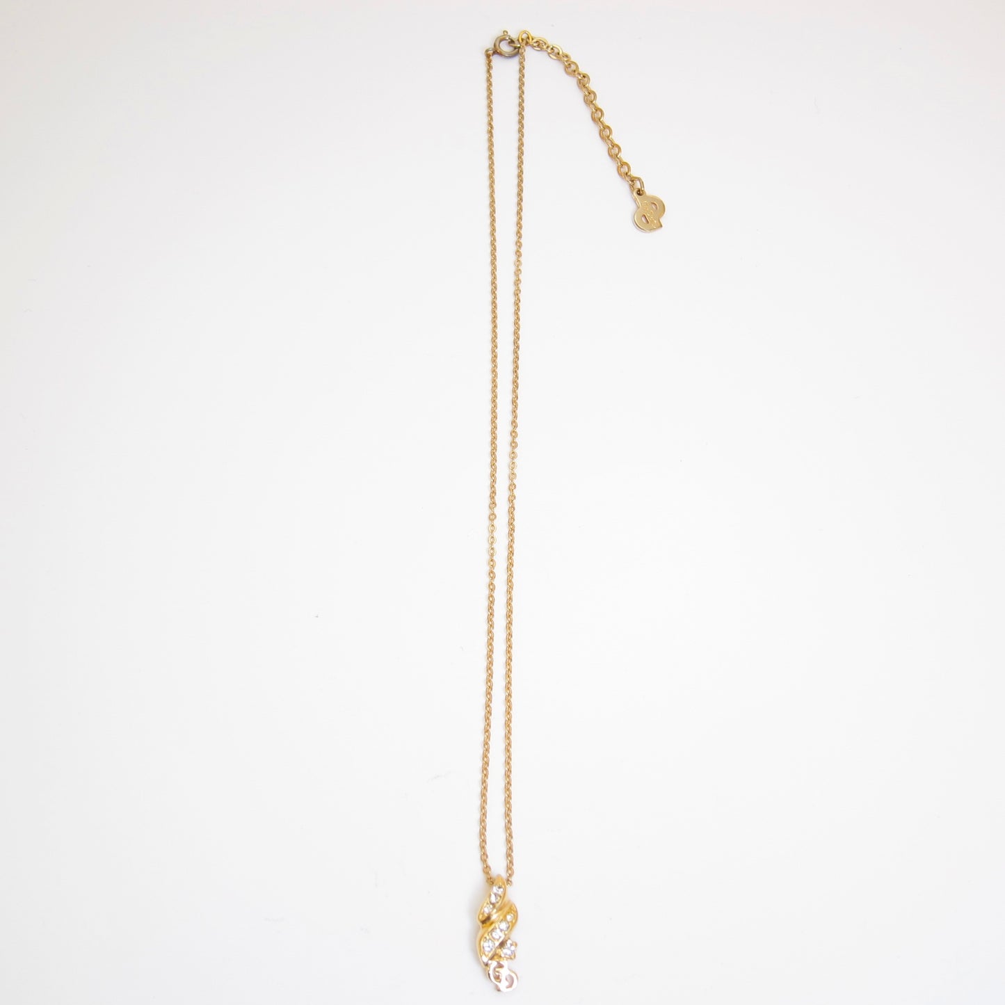 Christian Dior Vintage CD Logo and Rhinestone Pendant Golden Necklace