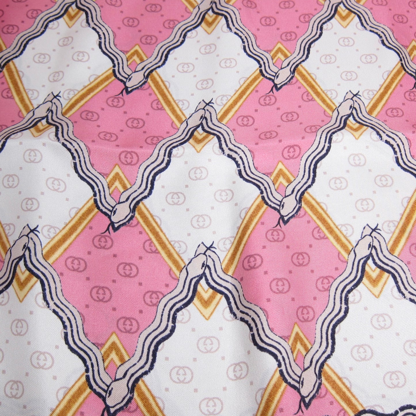 Gucci Vintage GG Monogram & Kingsnake Print Silk Scarf