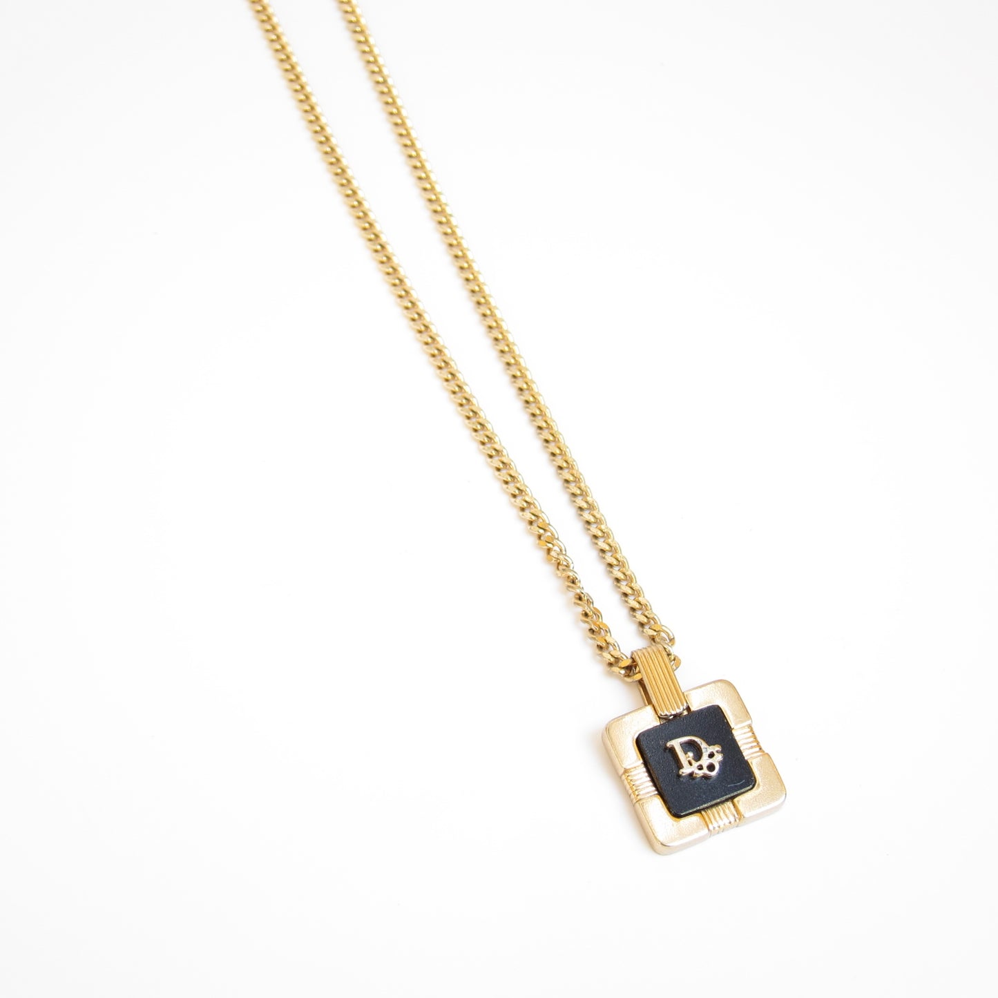 Christian Dior Vintage Dior Logo on Square Black and Golden Necklace