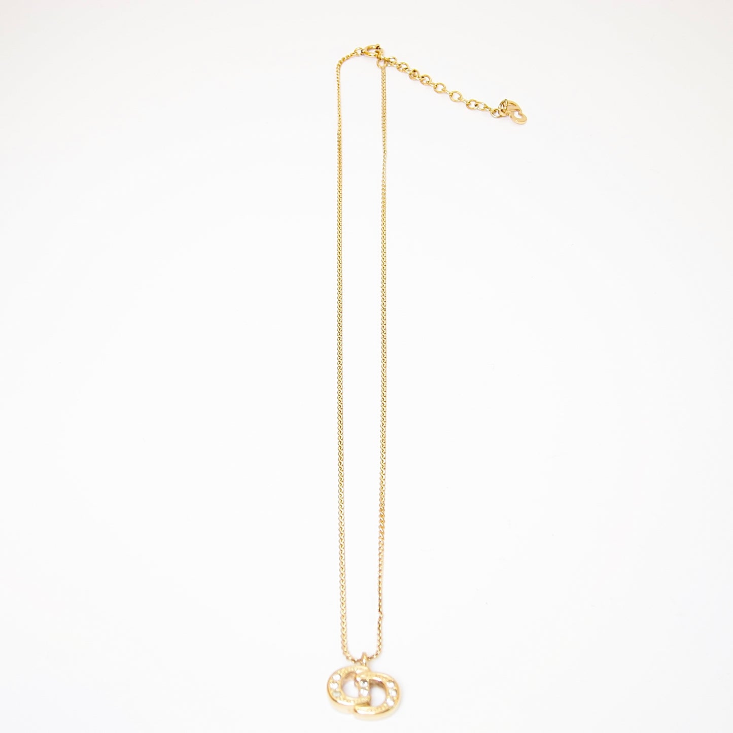 Christian Dior Vintage CD Logo with Rhinestone Golden Necklace
