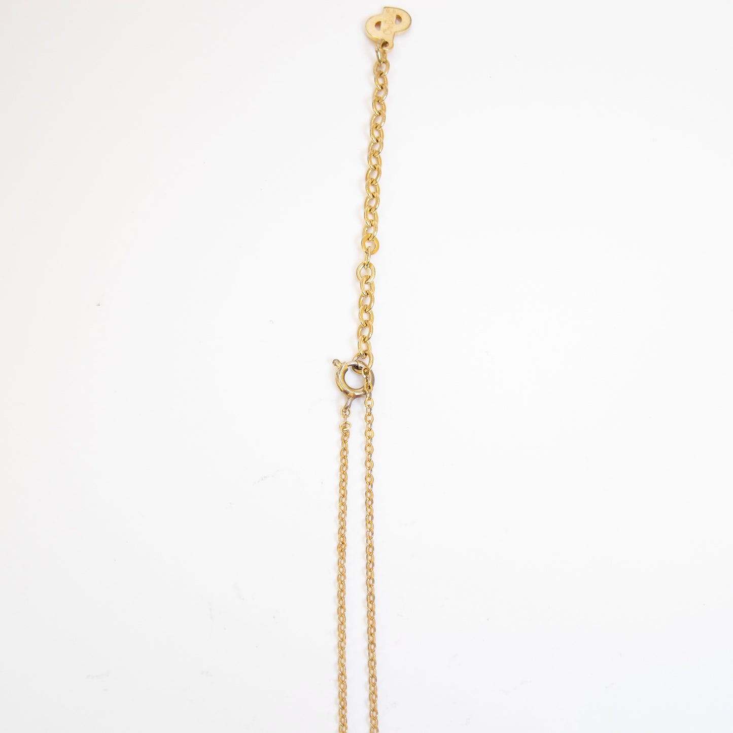 Christian Dior Vintage CD Logo and Rhinestone Pendant Golden Necklace