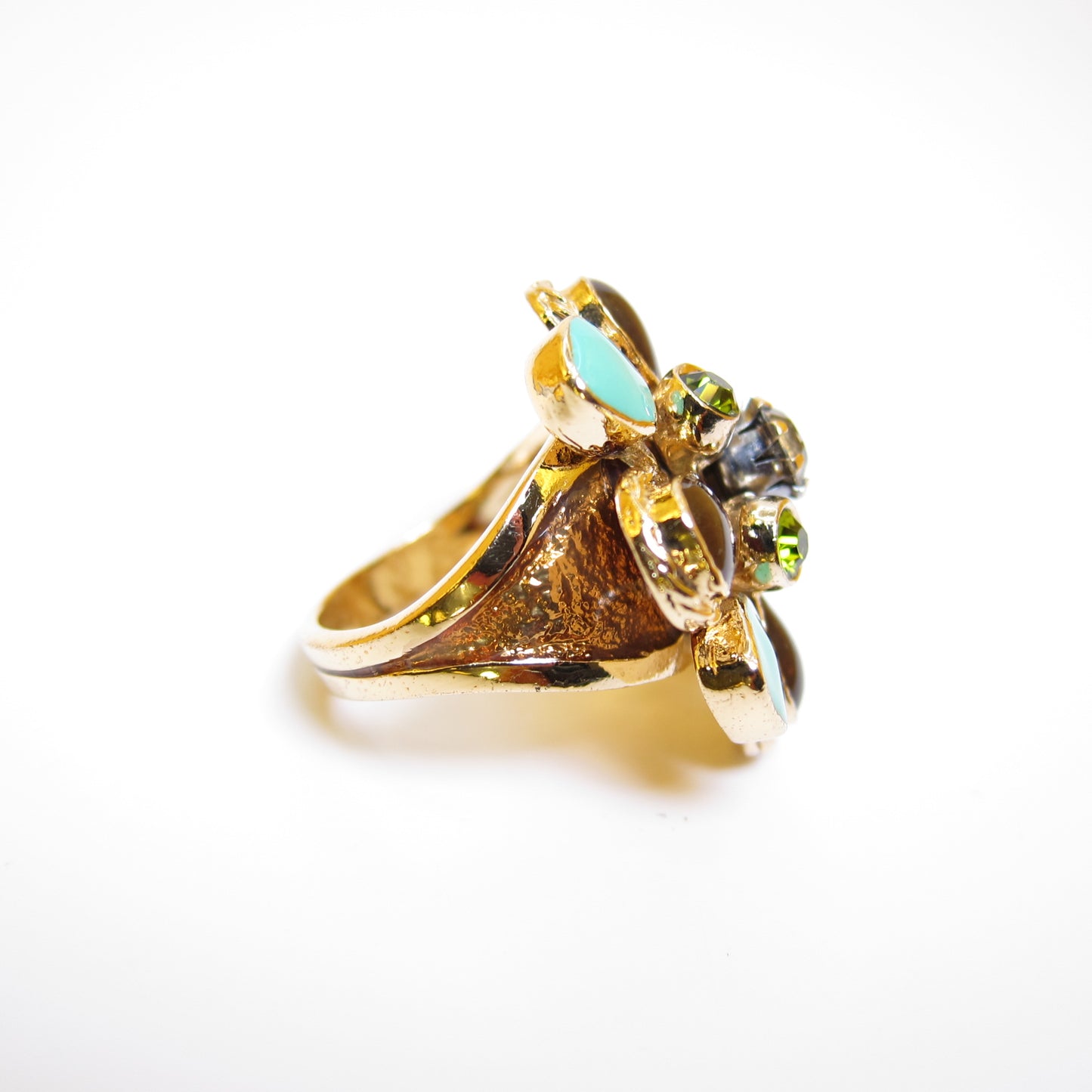 Chanel Vintage Flower Motif with Multi Color Stone Golden Ring #11
