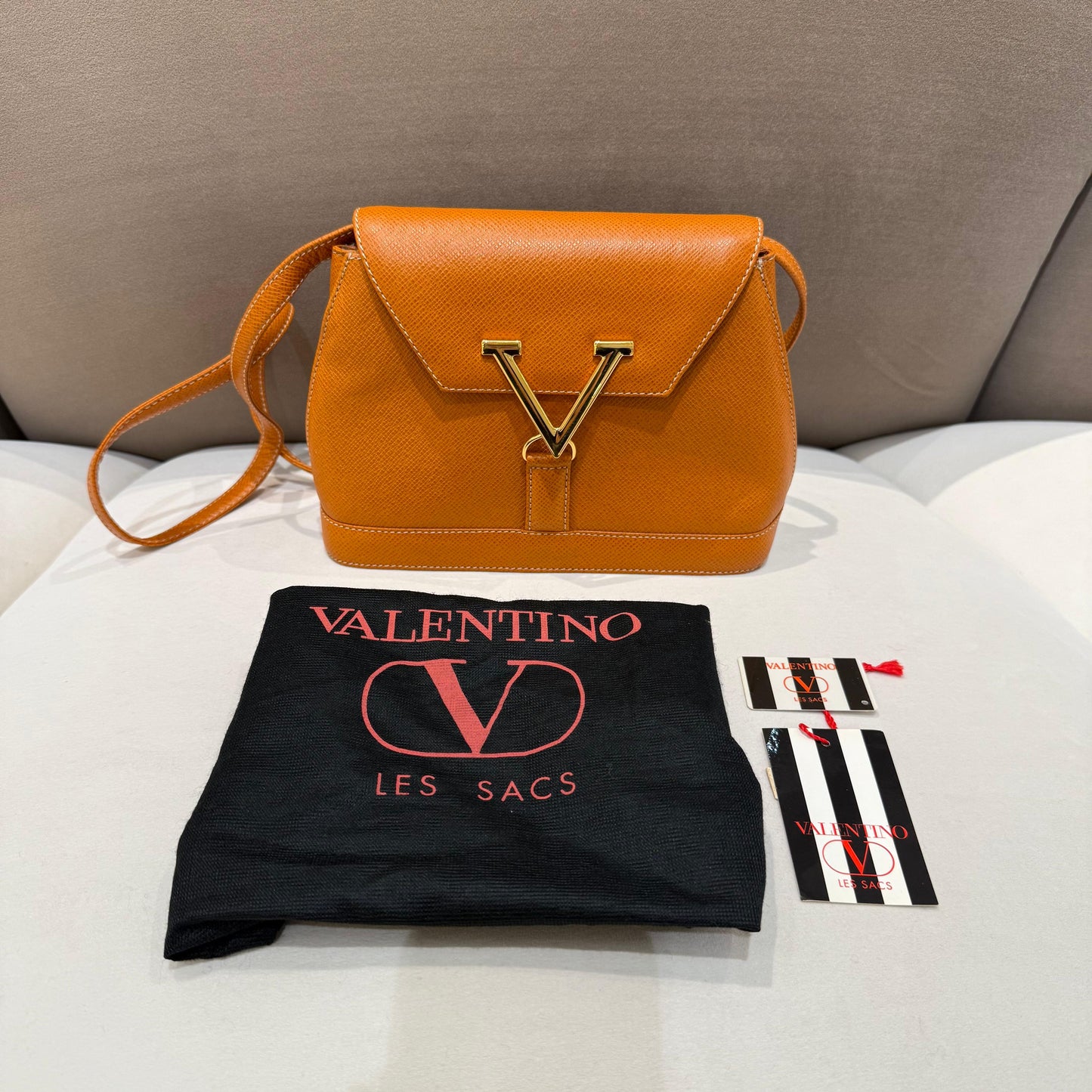 Valentino Garavani Vintage V Logo Brown Leather Shoulder Bag