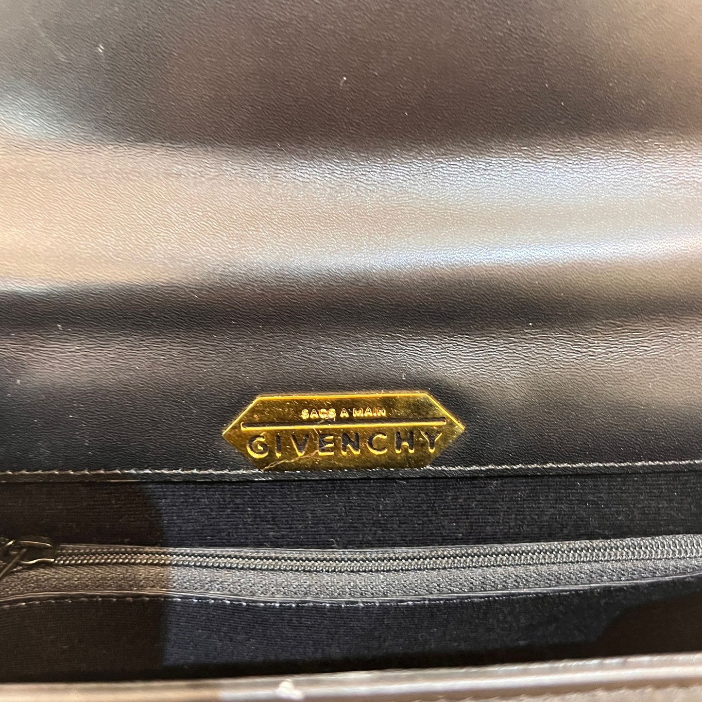 Givenchy Vintage Black Leather Gold Emblem Top Handle Bag