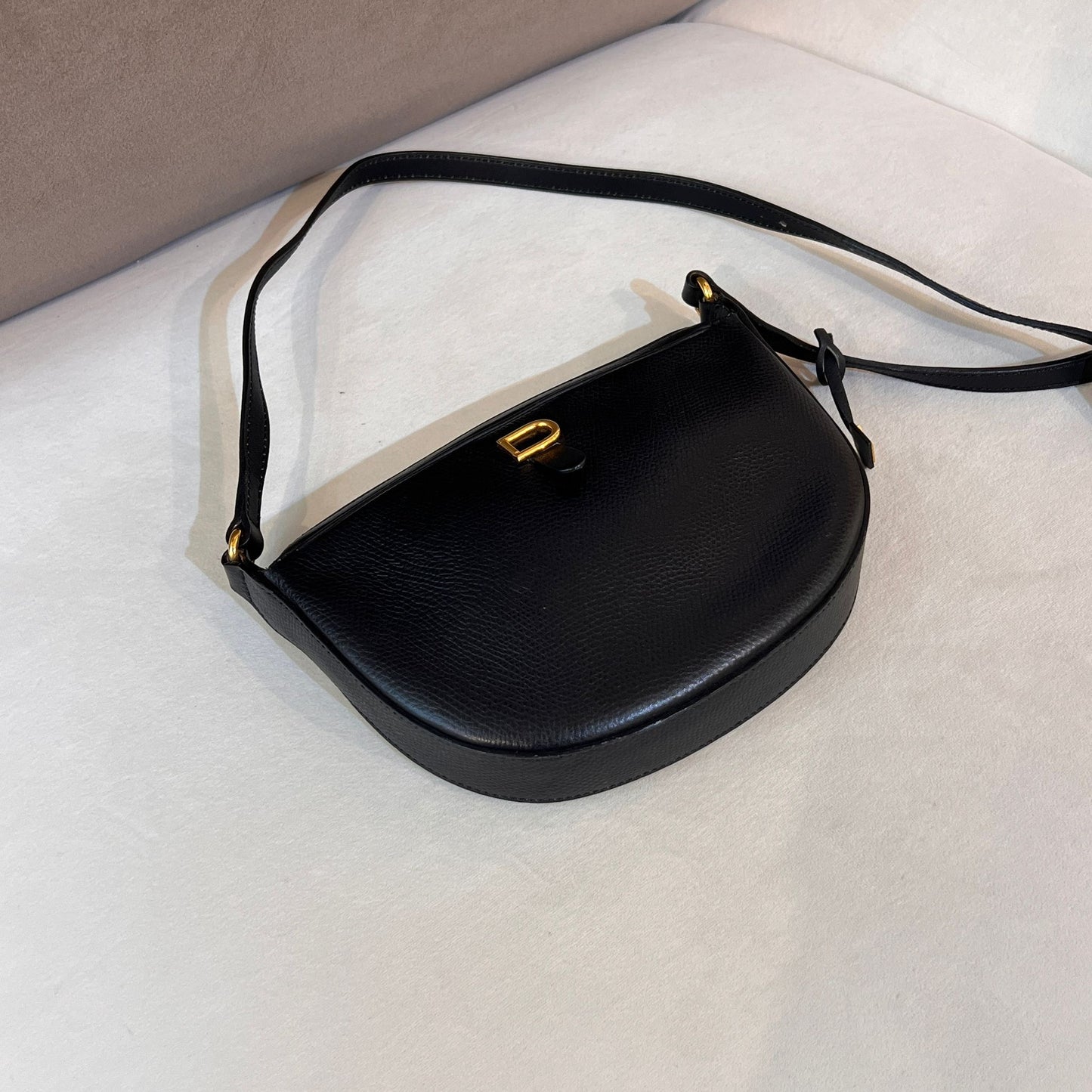 Delvaux Vintage Black Saddle Leather Shoulder Bag