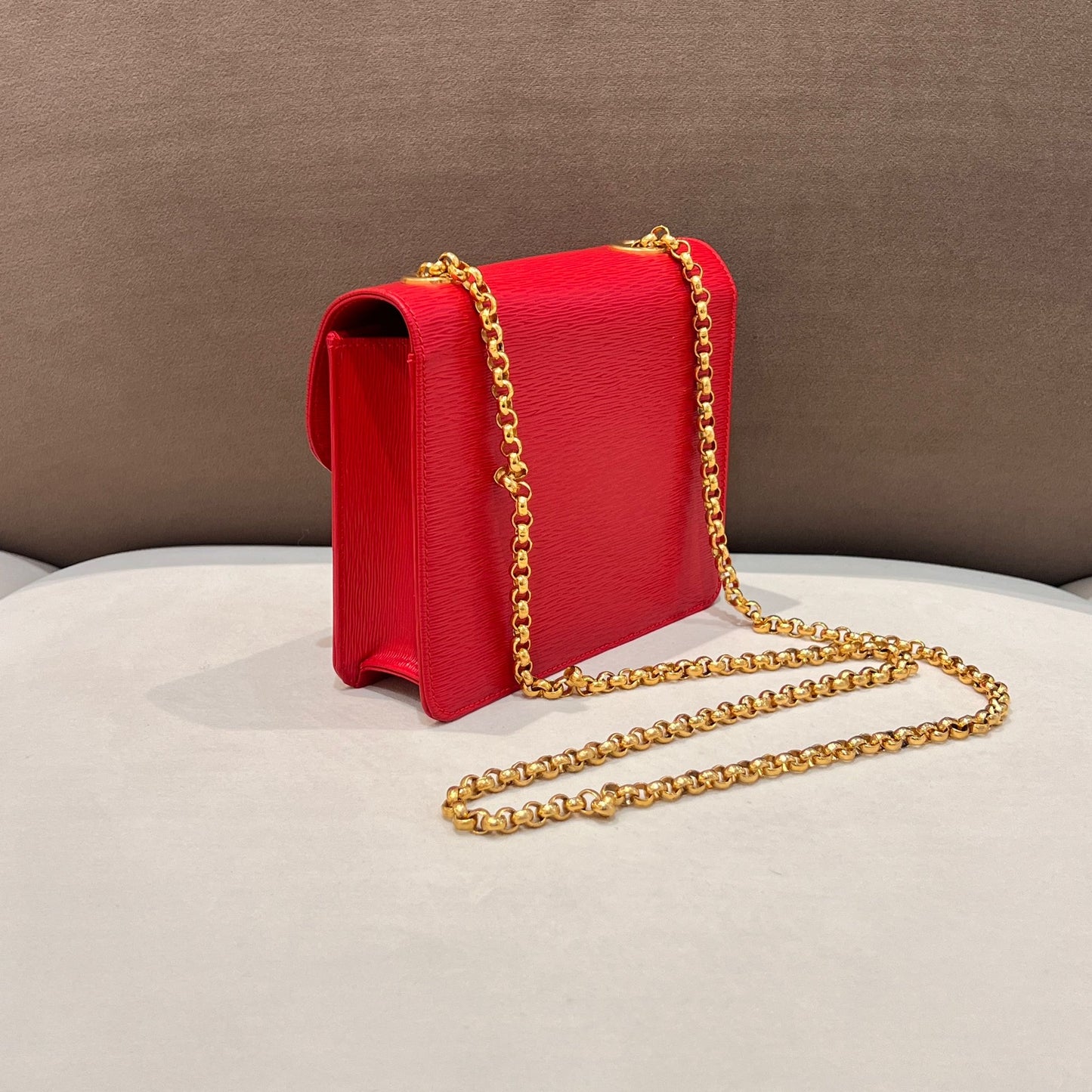 Chloé Vintage Red Grained Leather Chain Shoulder Bag