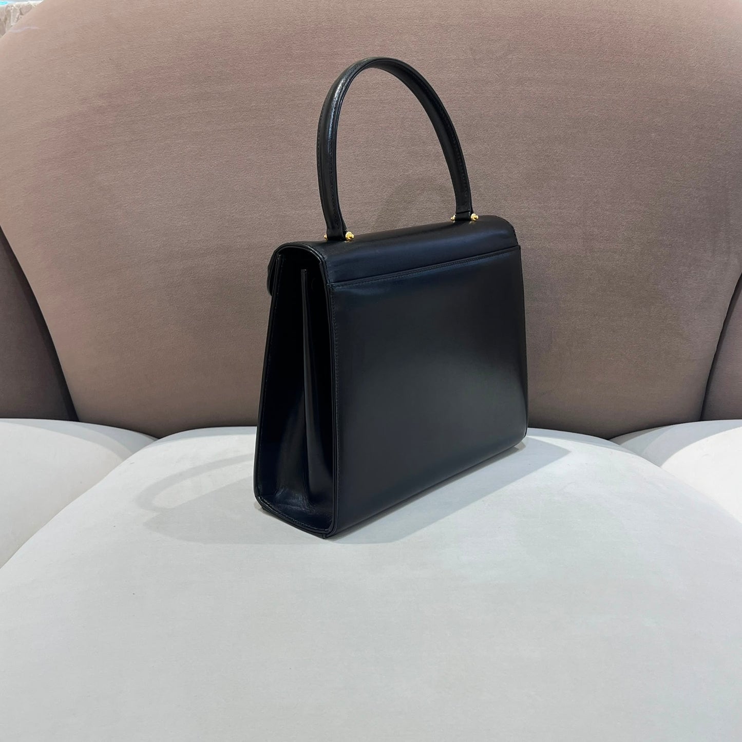 Givenchy Vintage Black Leather Structured Top Handle Handbag