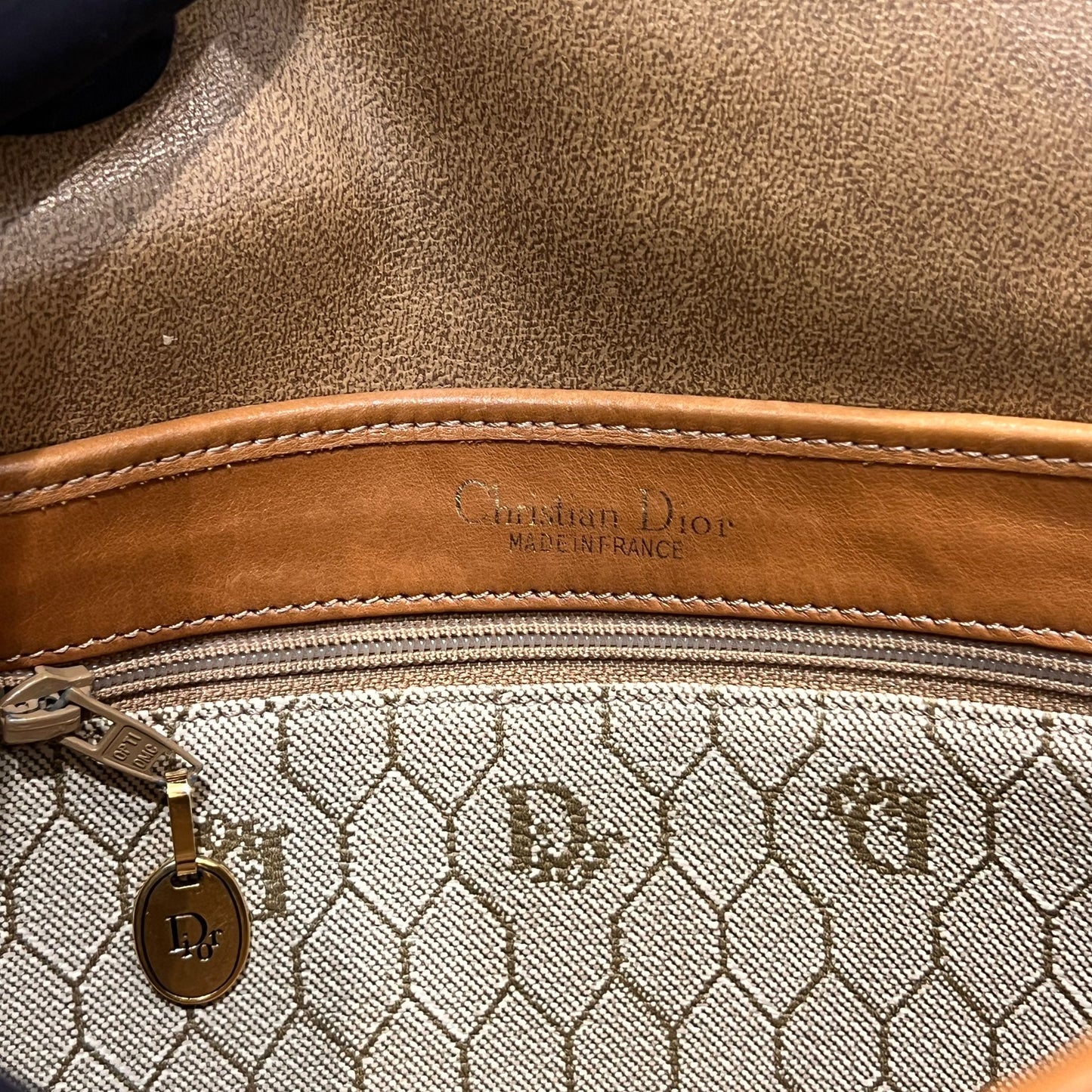 Christian Dior Vintage Honeycomb Monogram Canvas Beige Crossbody Shoulder Bag