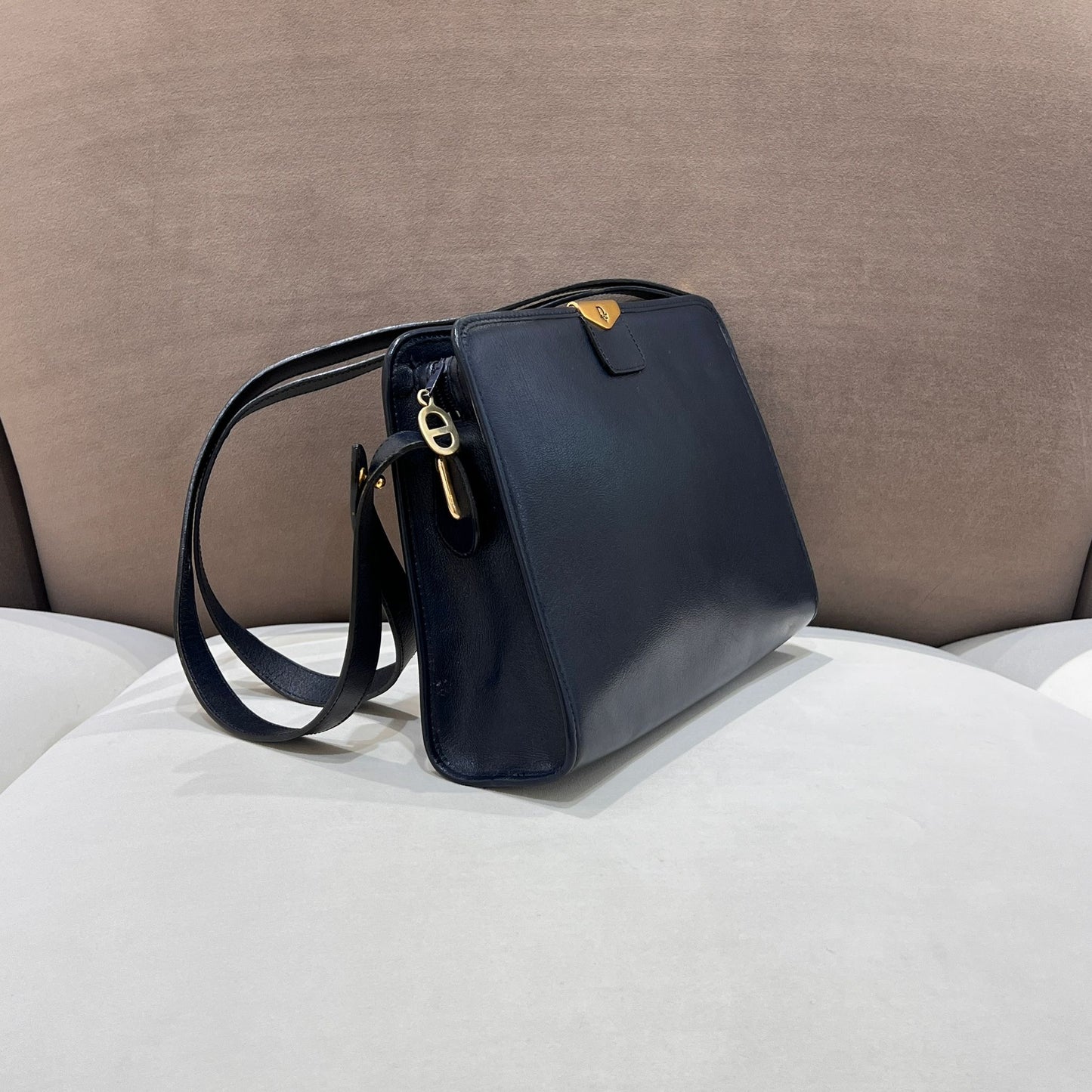 Christian Dior Vintage Navy Leather Shoulder Bag