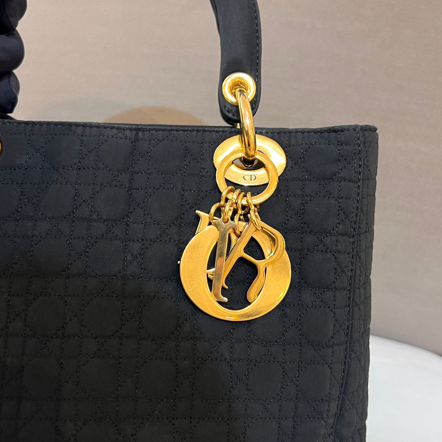 Christian Dior Vintage Lady Dior Cannage Nylon Black Handbag