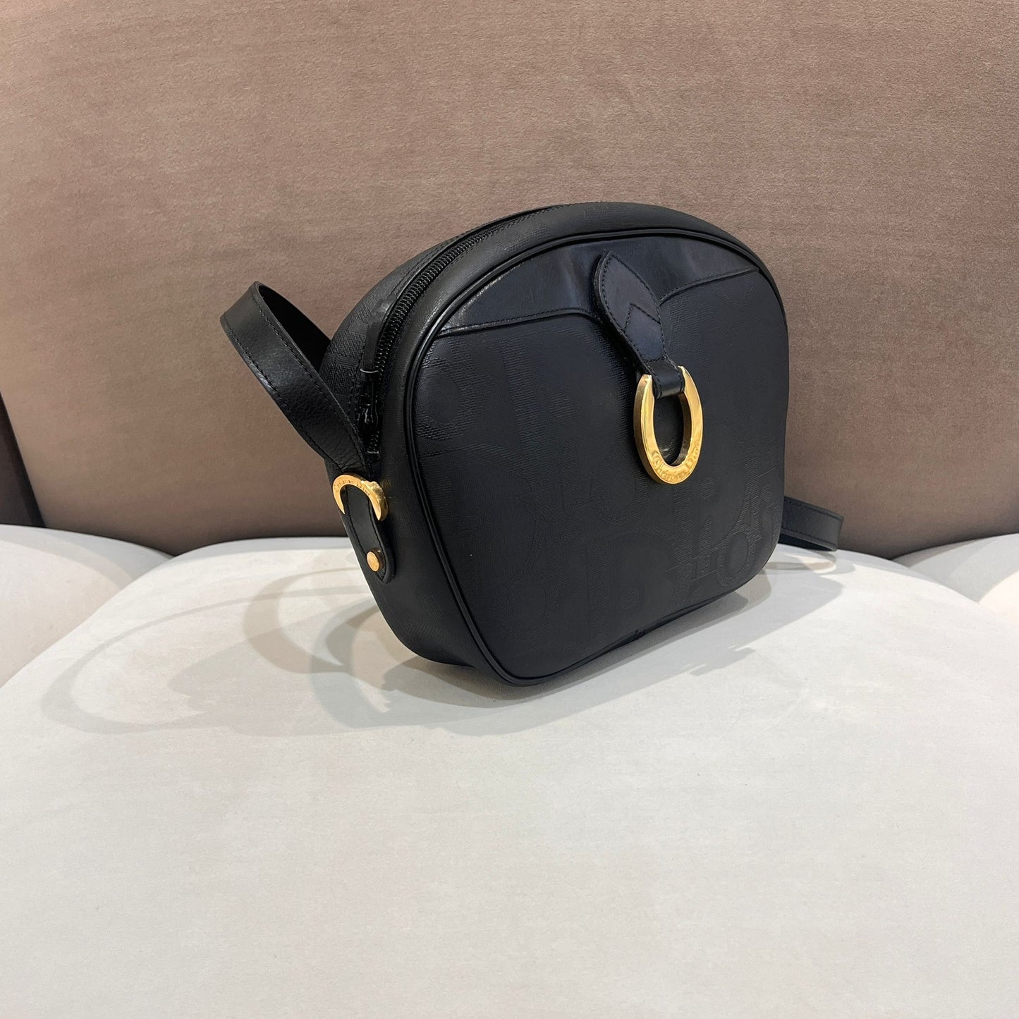 Christian Dior Vintage Black Trotter Embossed Leather Shoulder Bag