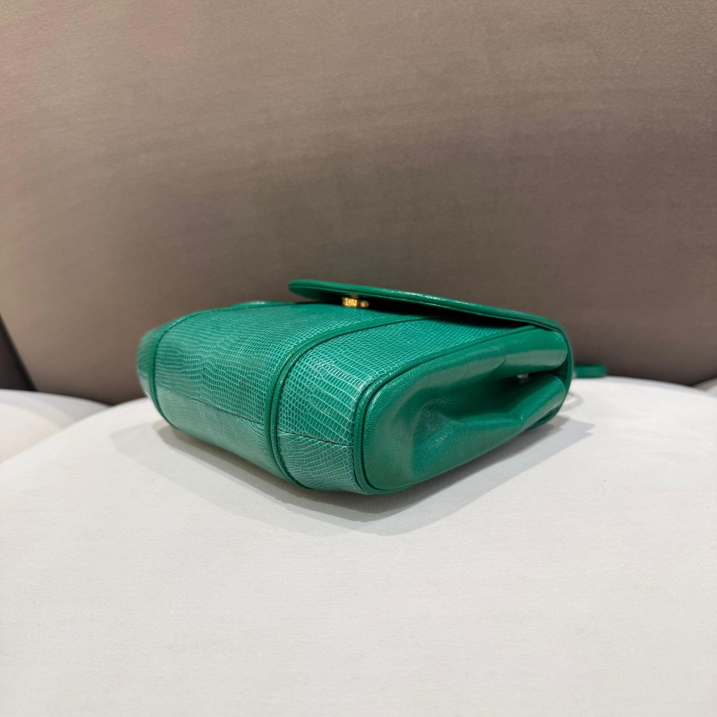 Yves Saint Laurent Vintage Green Lizard Embossed Leather Shoulder Bag