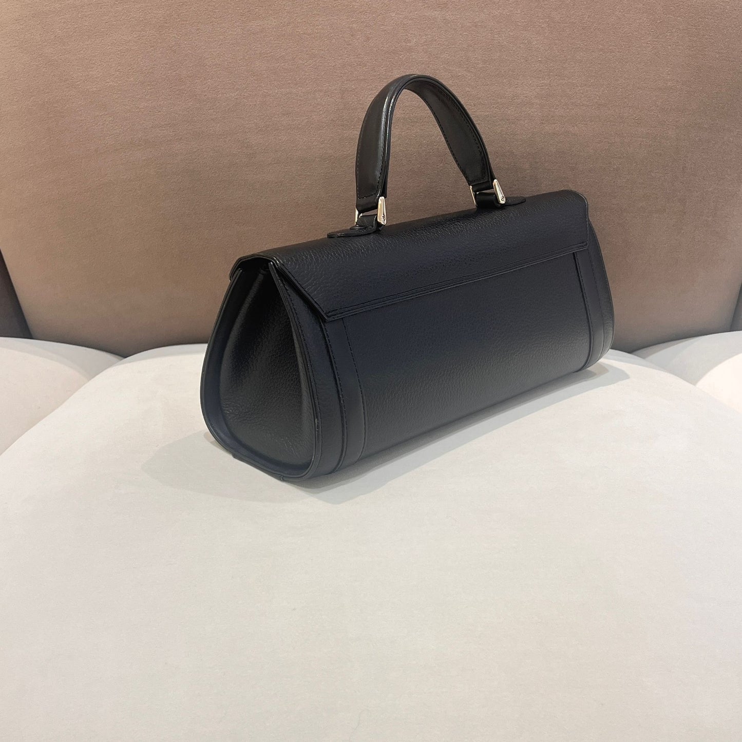Burberry Vintage Black Grained Leather Cylindrical Top Handle Bag