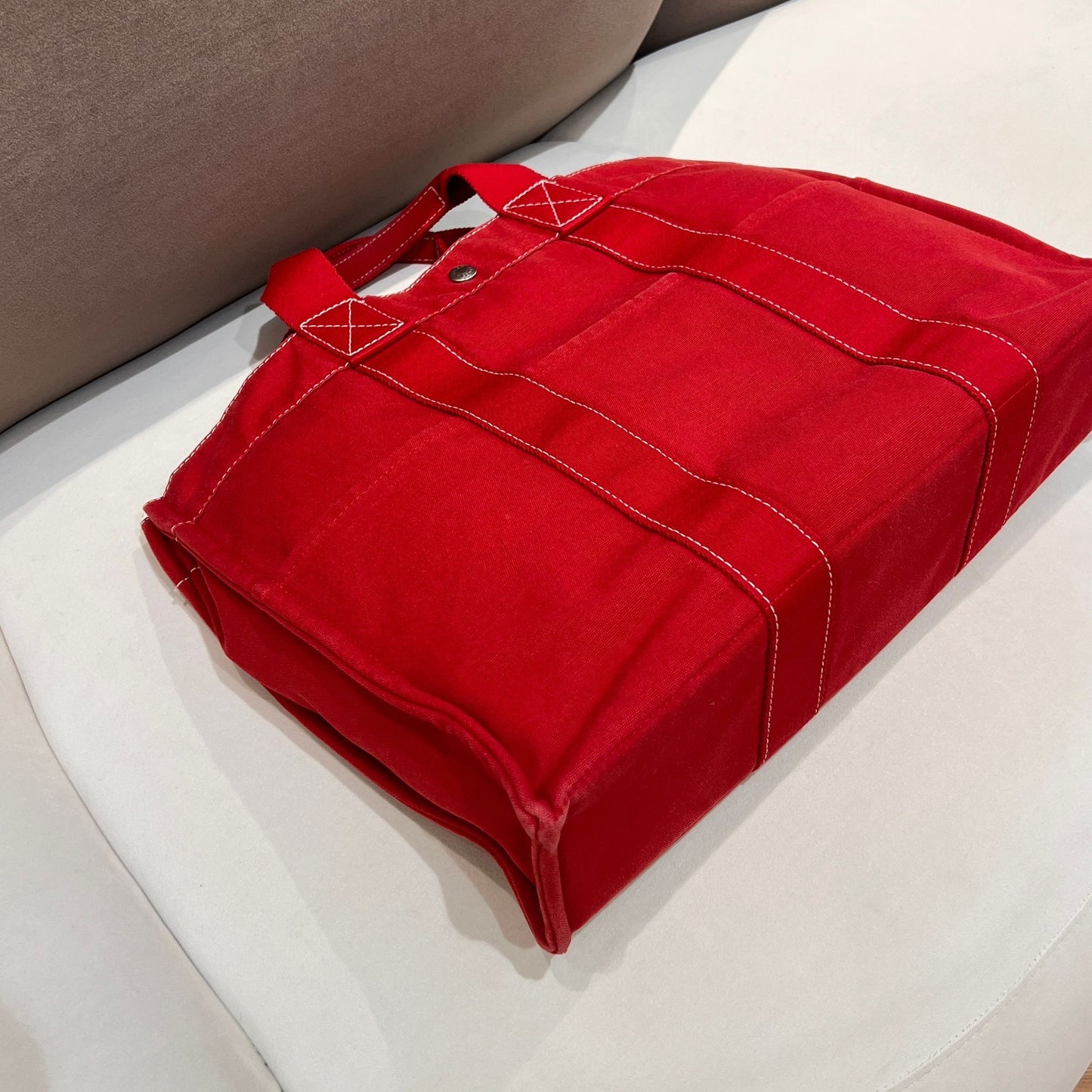 Hermes Deauville Mm Red Canvas Tote Bag
