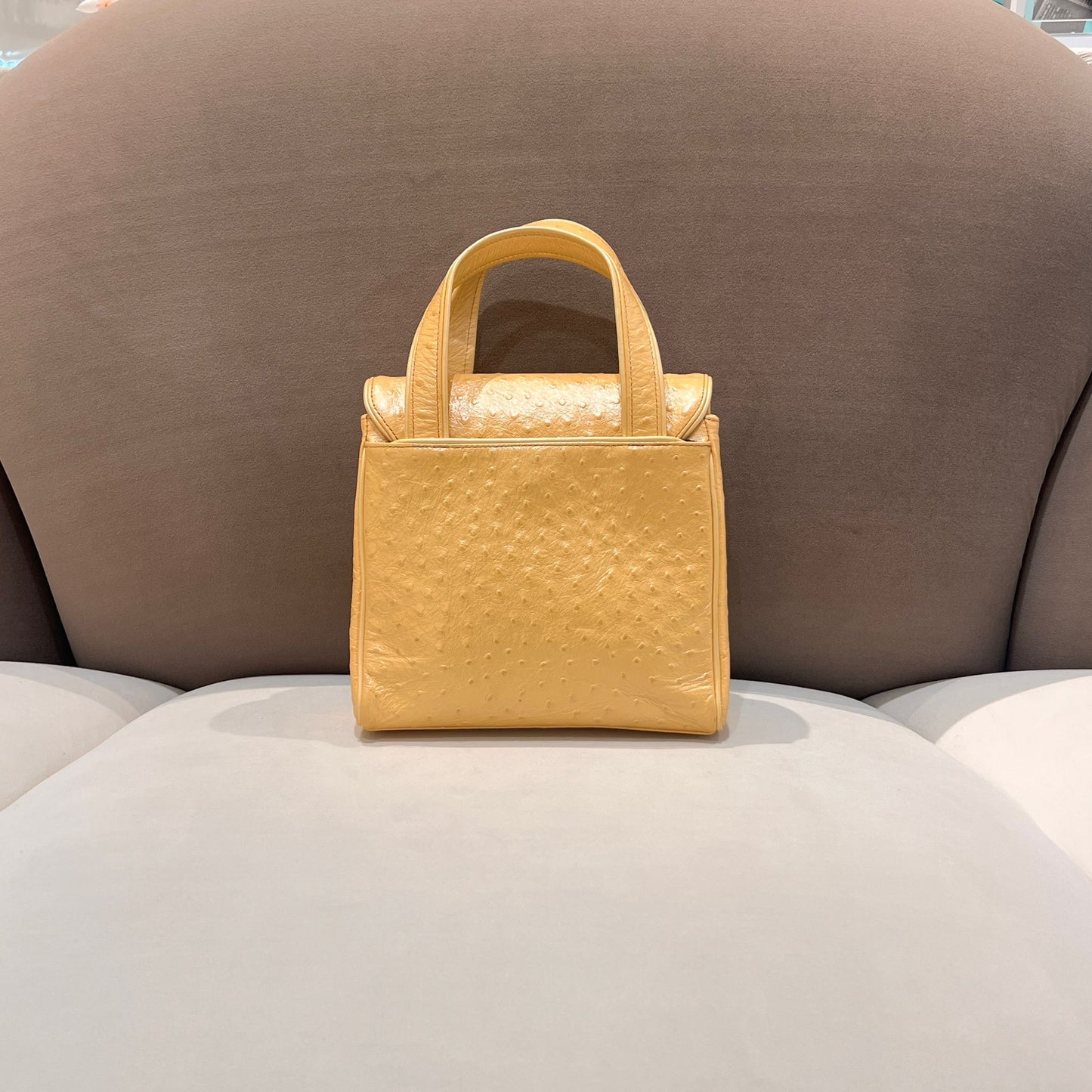 Versace Vintage Ostrich Embossed Cream Leather Mini Handbag