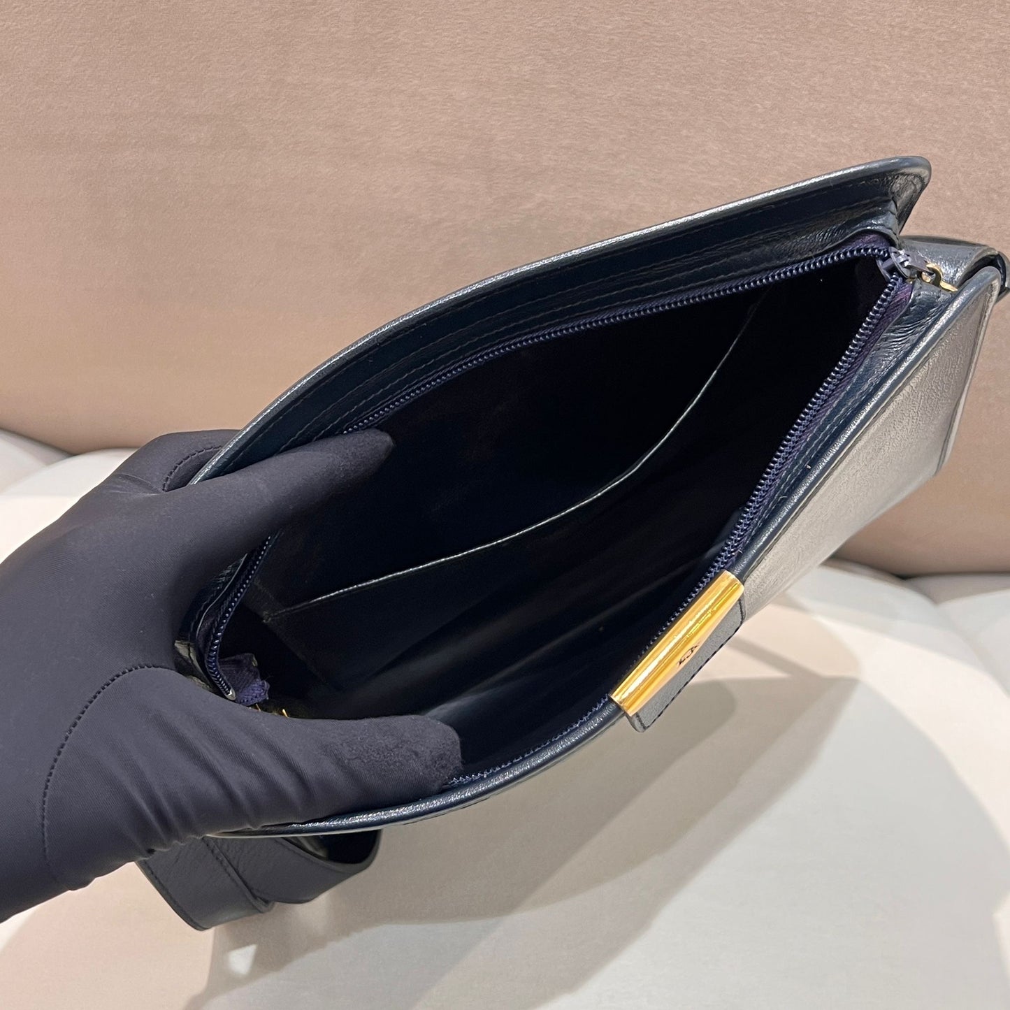 Christian Dior Vintage Navy Leather Shoulder Bag