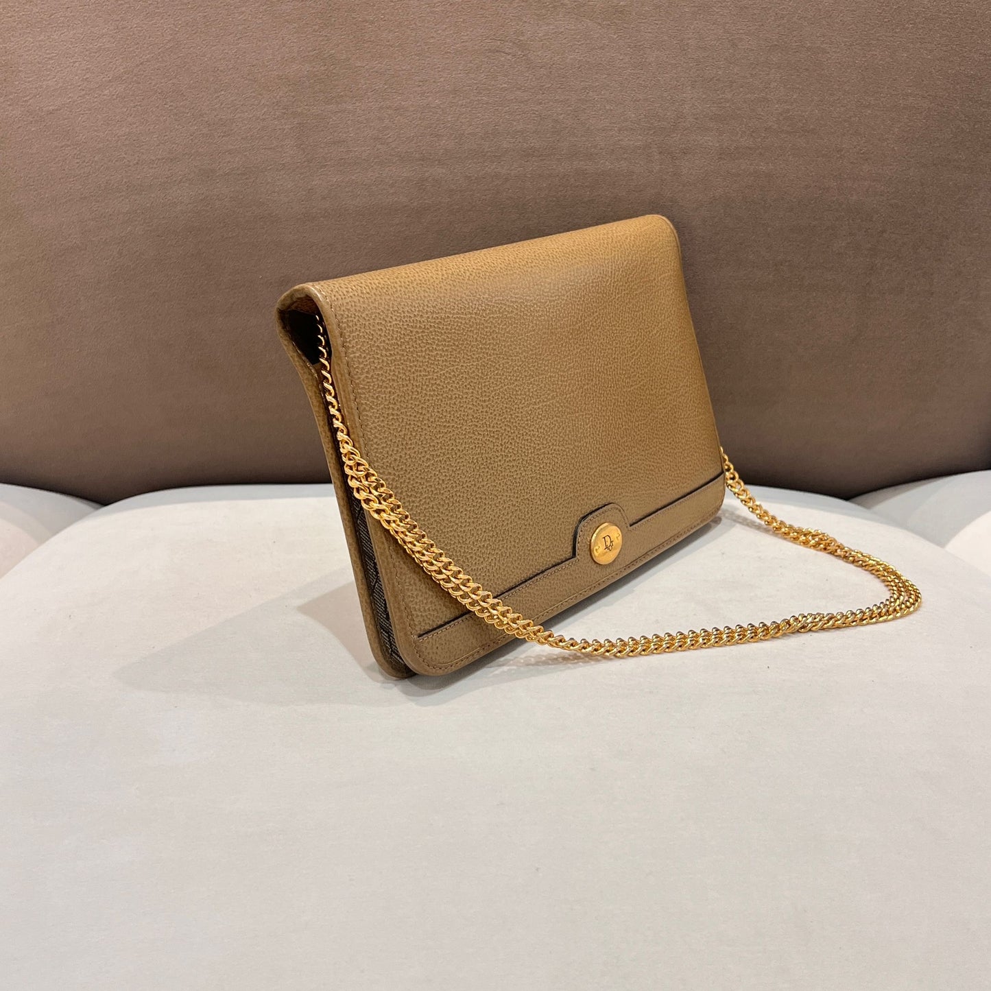 Christian Dior Vintage Beige Leather Chain Shoulder Bag