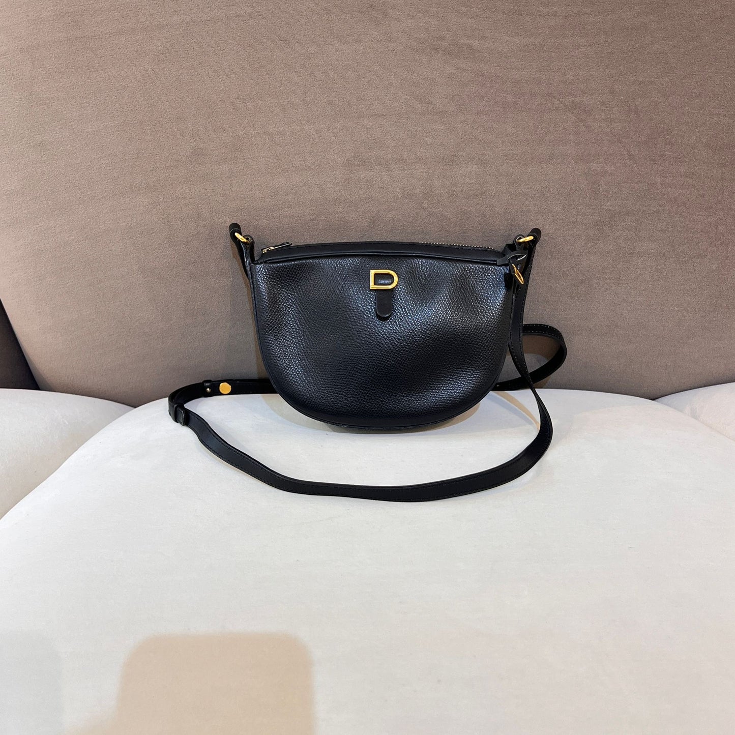 Delvaux Vintage Black Saddle Leather Shoulder Bag