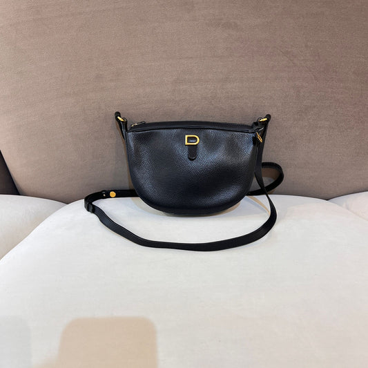 Delvaux Vintage Black Saddle Leather Shoulder Bag