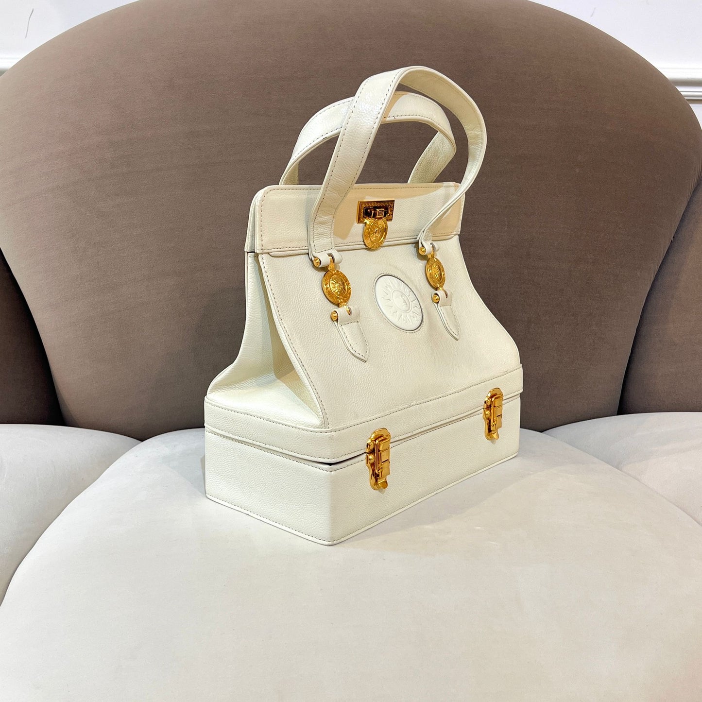 Gianni Versace Vintage White Medusa Structured Handbag