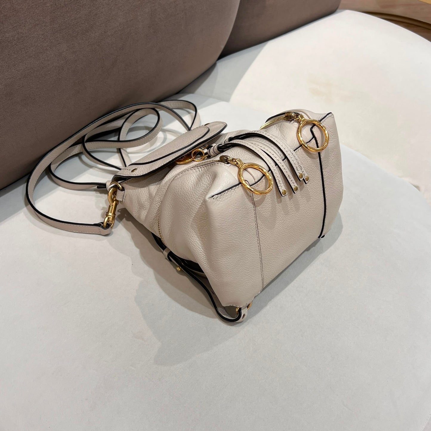 See By Chloé Vintage Ivory Leather Drawstring Backpack