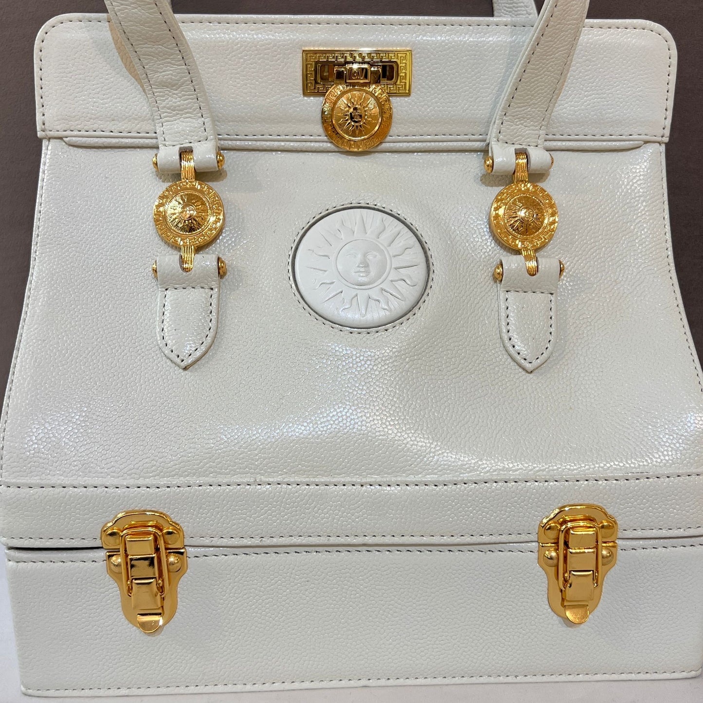 Gianni Versace Vintage White Medusa Structured Handbag
