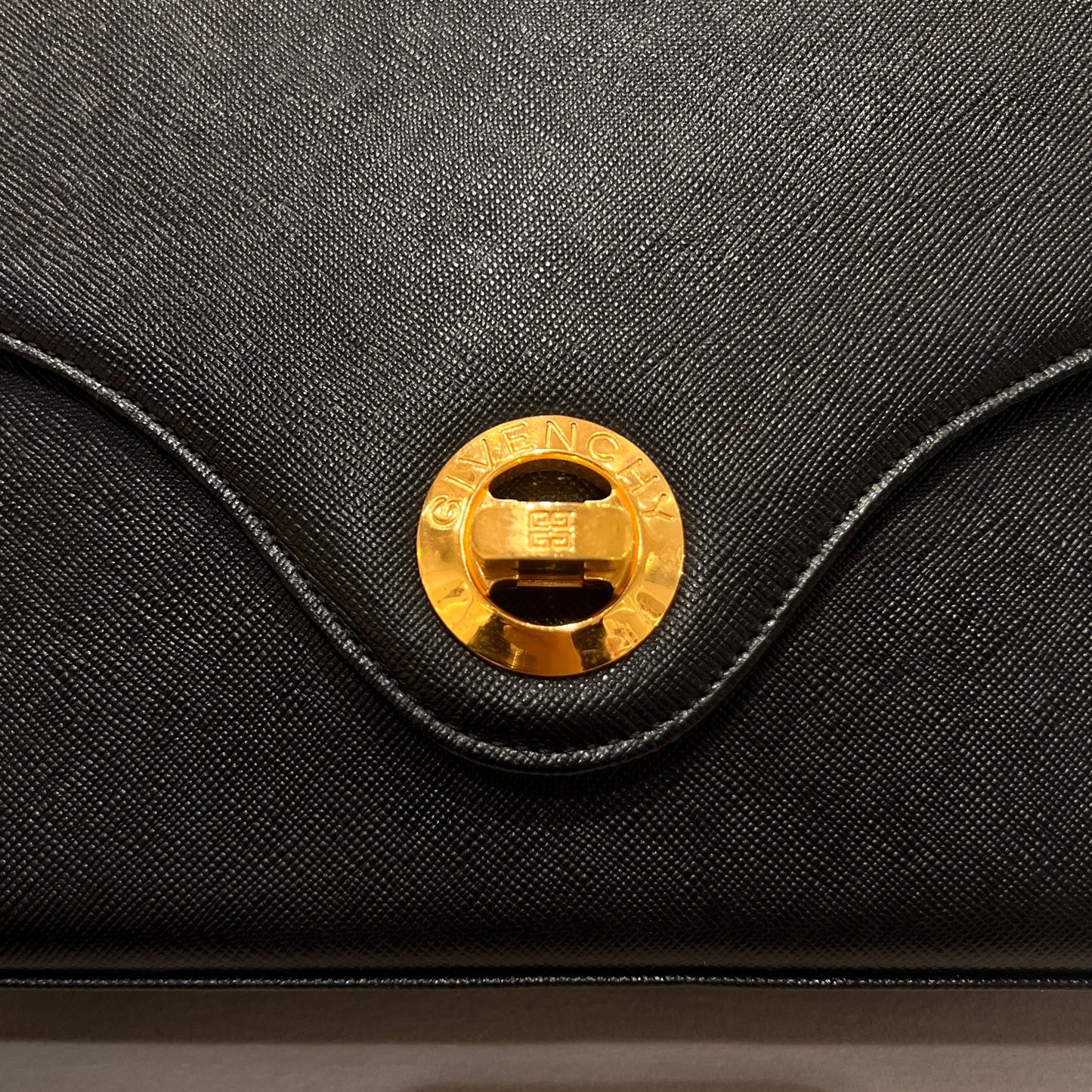 Givenchy Vintage Anagram Embossed Black Leather Top Handle Handbag