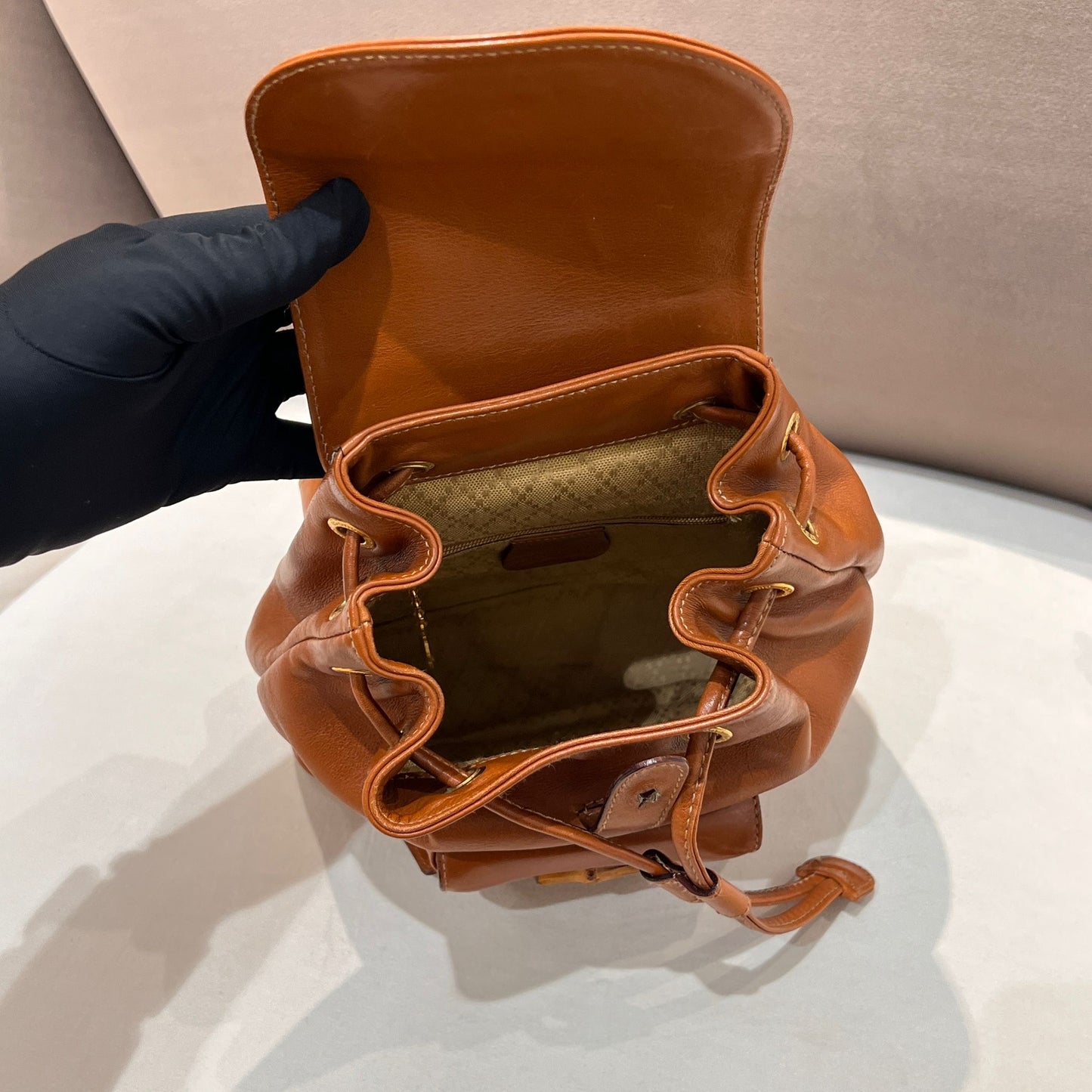 Gucci Vintage Mini Bamboo Leather Backpack