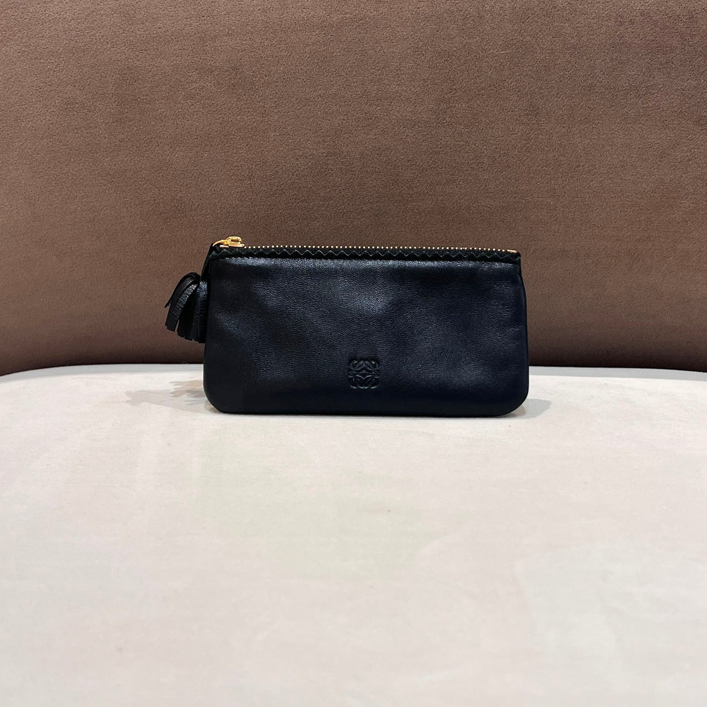Loewe Vintage Black Nappa Leather Anagram Coin Pouch Key Case