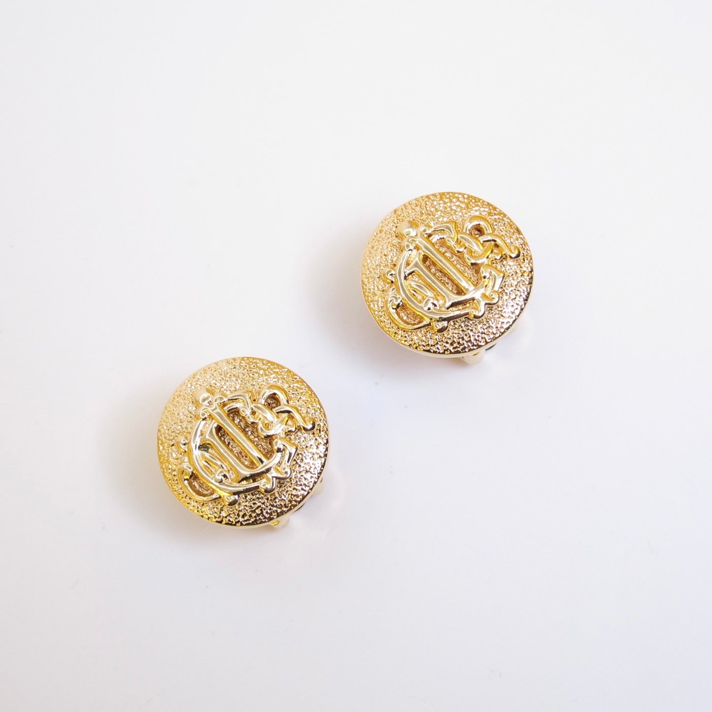 Christian Dior Vintage Dior Logo on Round Shaped Golden Clip-on Earrings