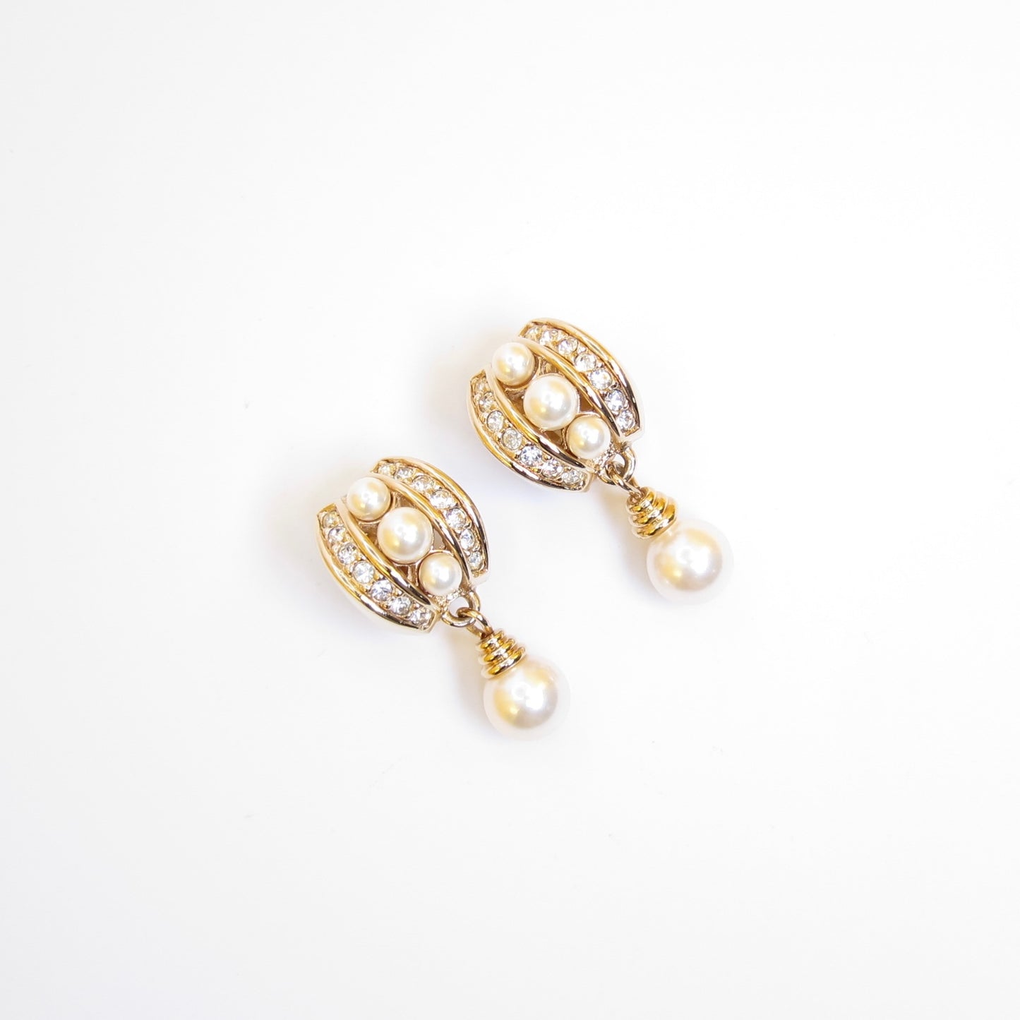 Christian Dior Vintage Pearl and Rhinestone Golden Clip-on Earrings