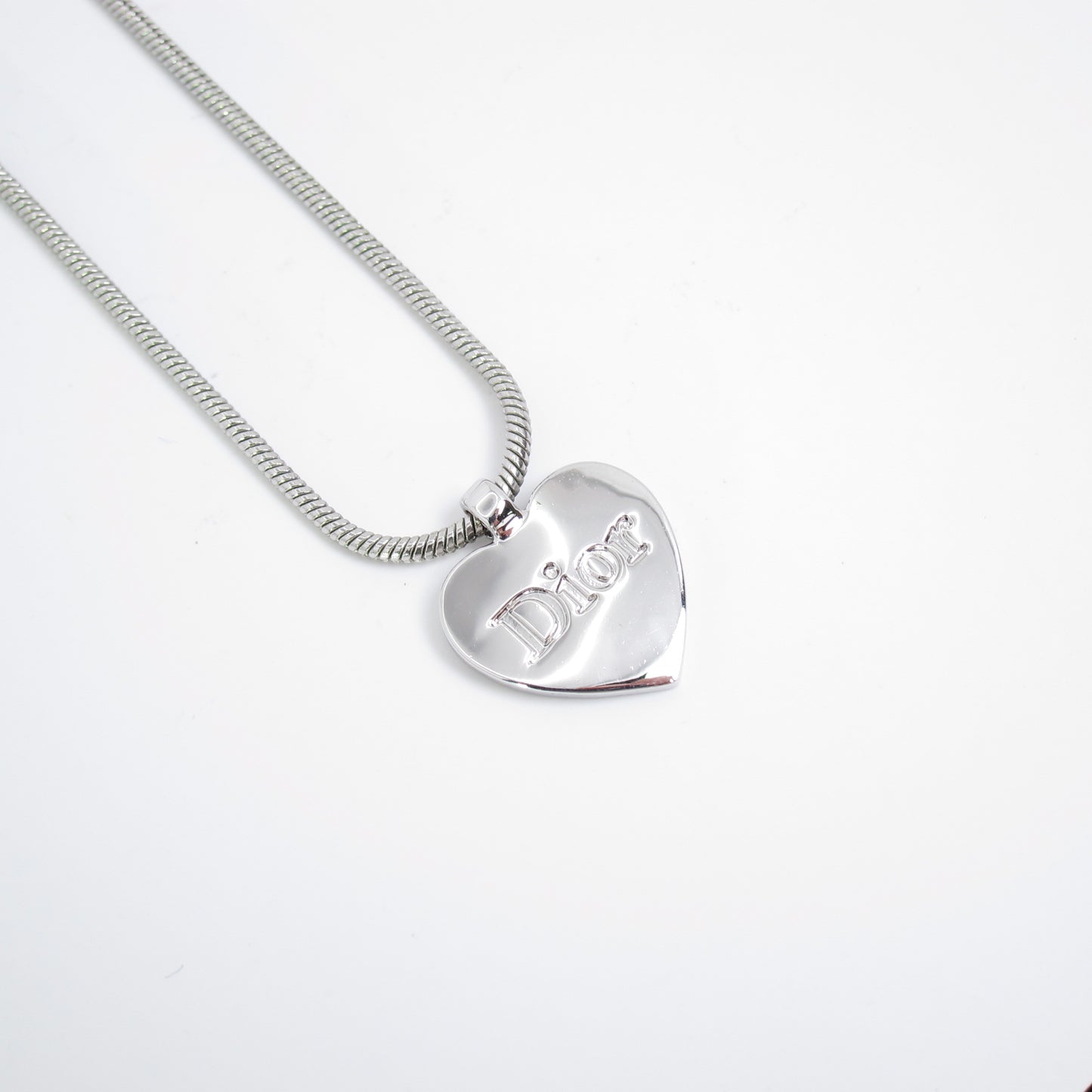 Christian Dior Vintage Dior Logo on Heart Silver Necklace