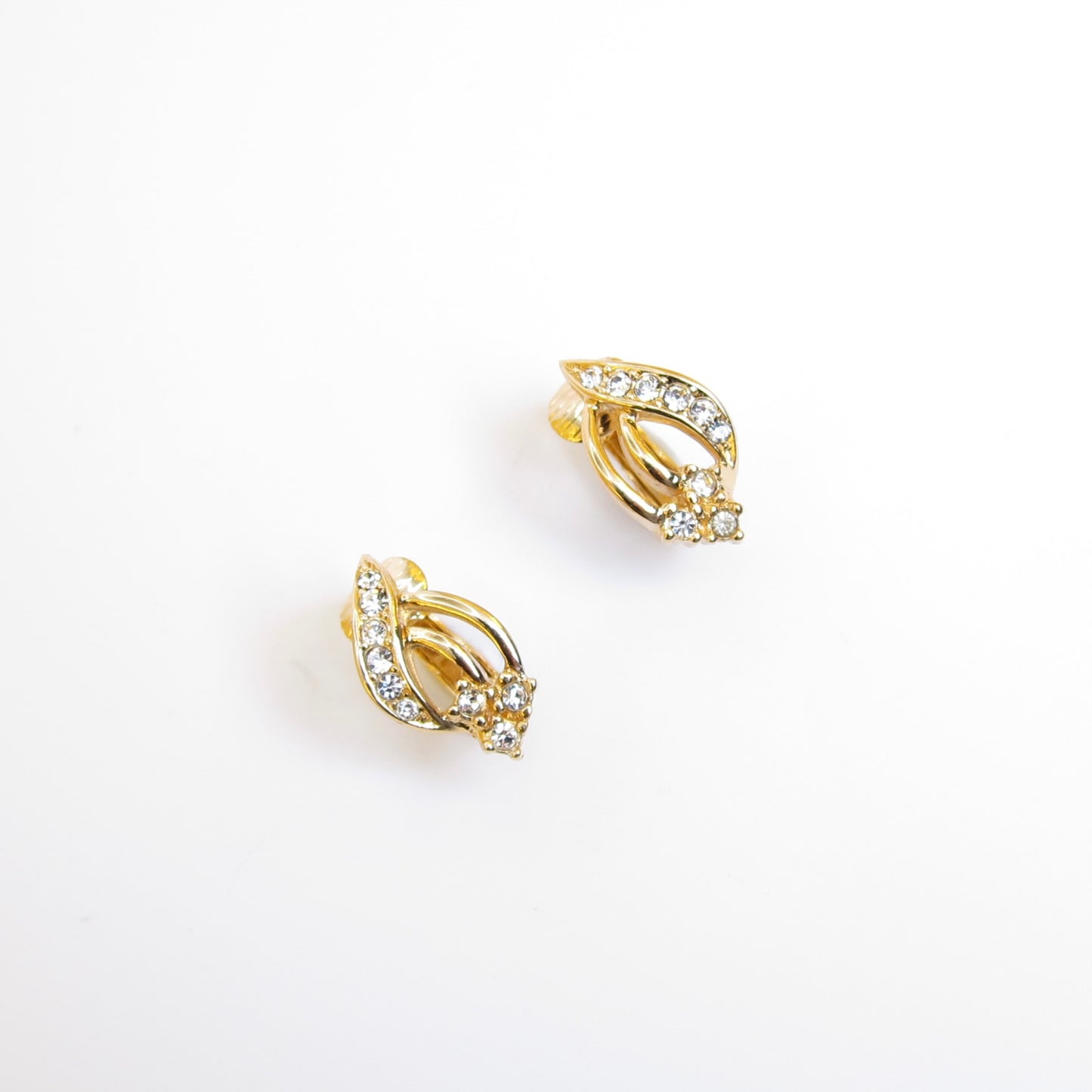 Christian Dior Vintage Stylish Rhinestone Golden Clip-on Earrings