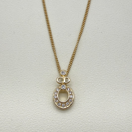 Christian Dior Vintage CD Logo with Circle and Rhinestone Golden Necklace