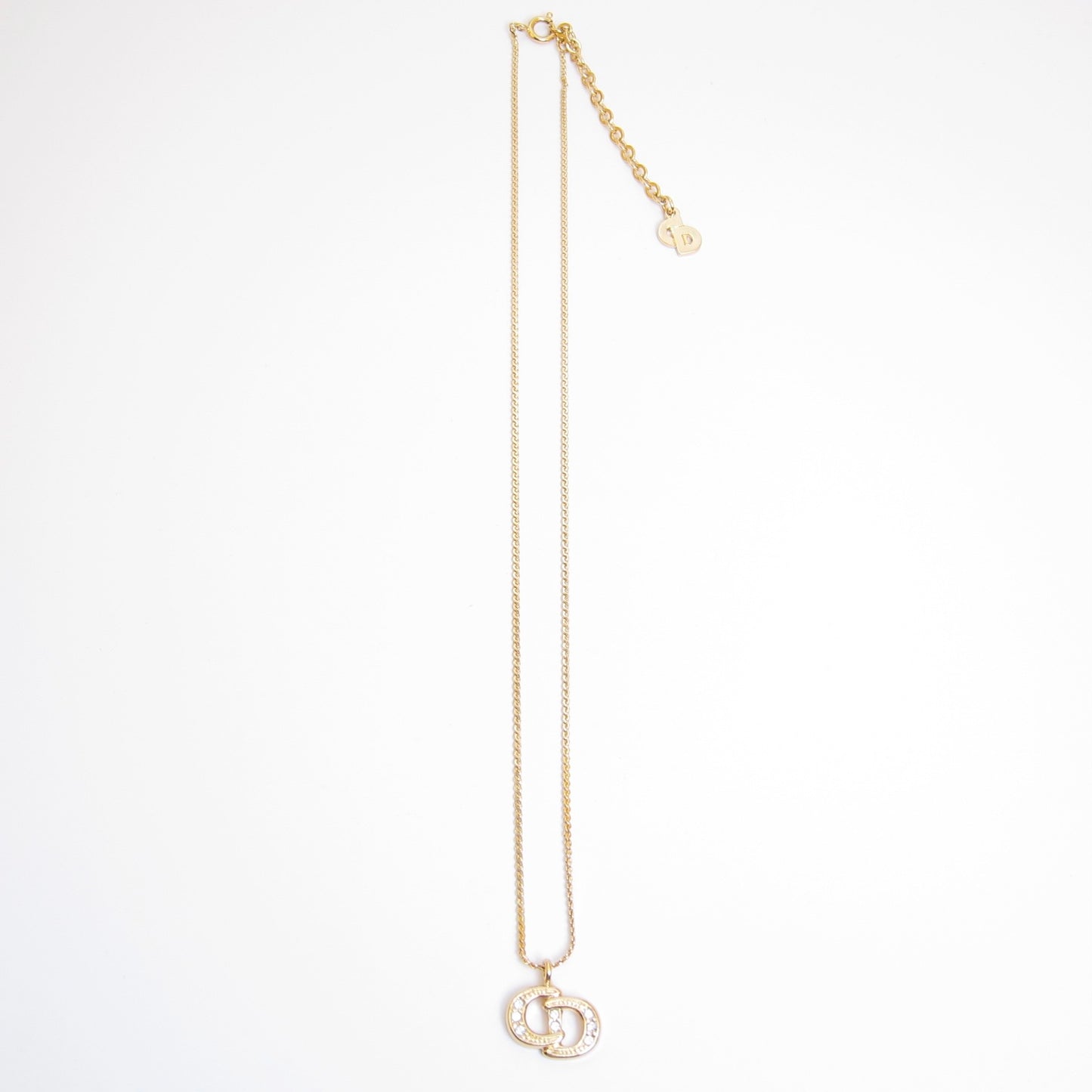 Christian Dior Vintage CD Logo with Rhinestone Golden Necklace