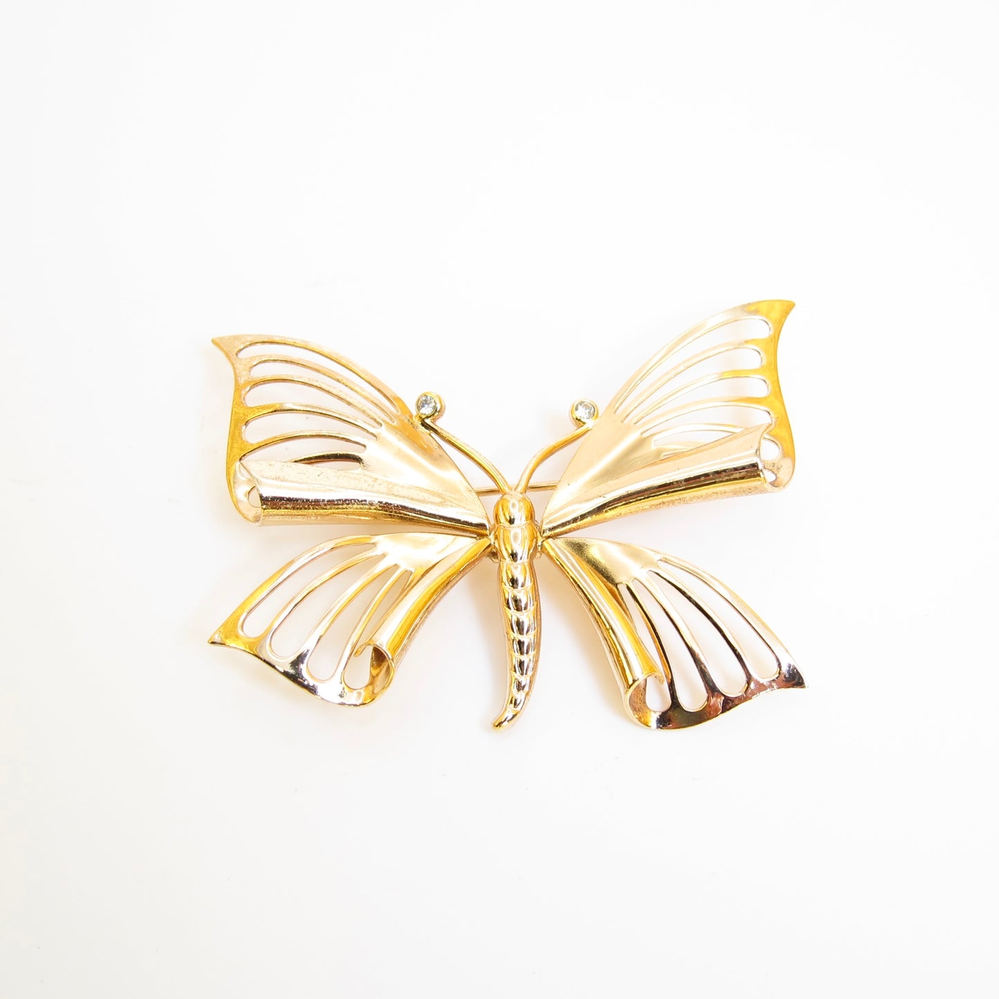Christian Dior Vintage Butterfly Motif and Rhinestone Golden Brooch