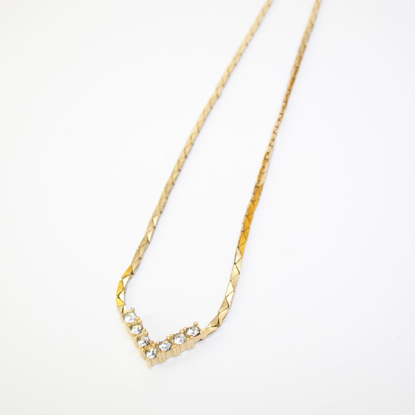 Christian Dior Vintage V Shape and Rhinestone Golden Necklace